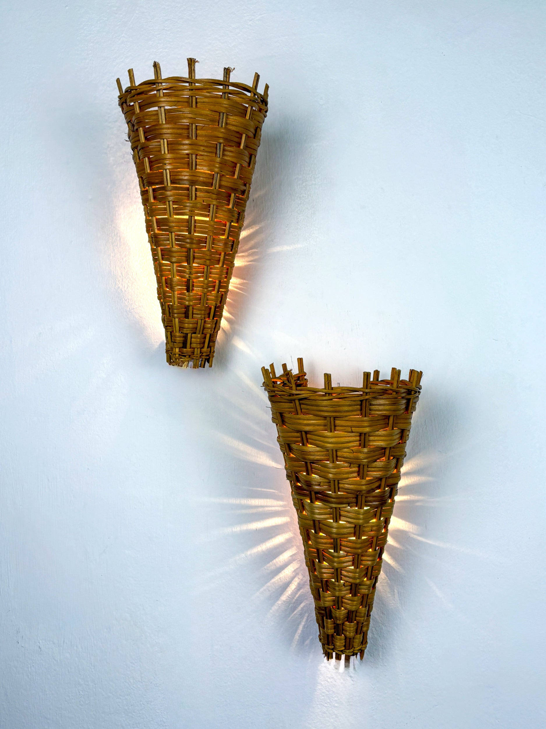 Pair of Mid-Century Rattan Wall Shade, Italy, circa 1960s