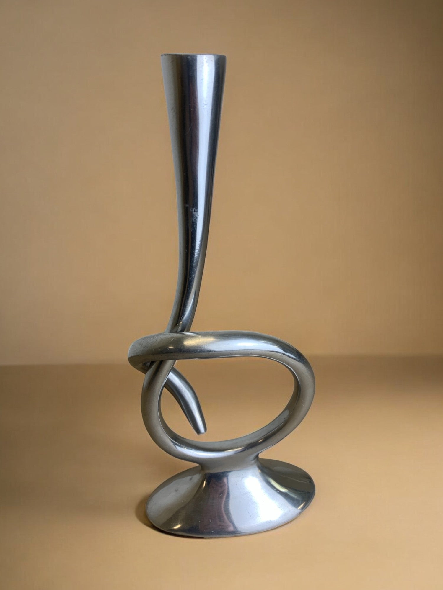 Biomorphic candleholder, solid aluminum, Spain, 1970's