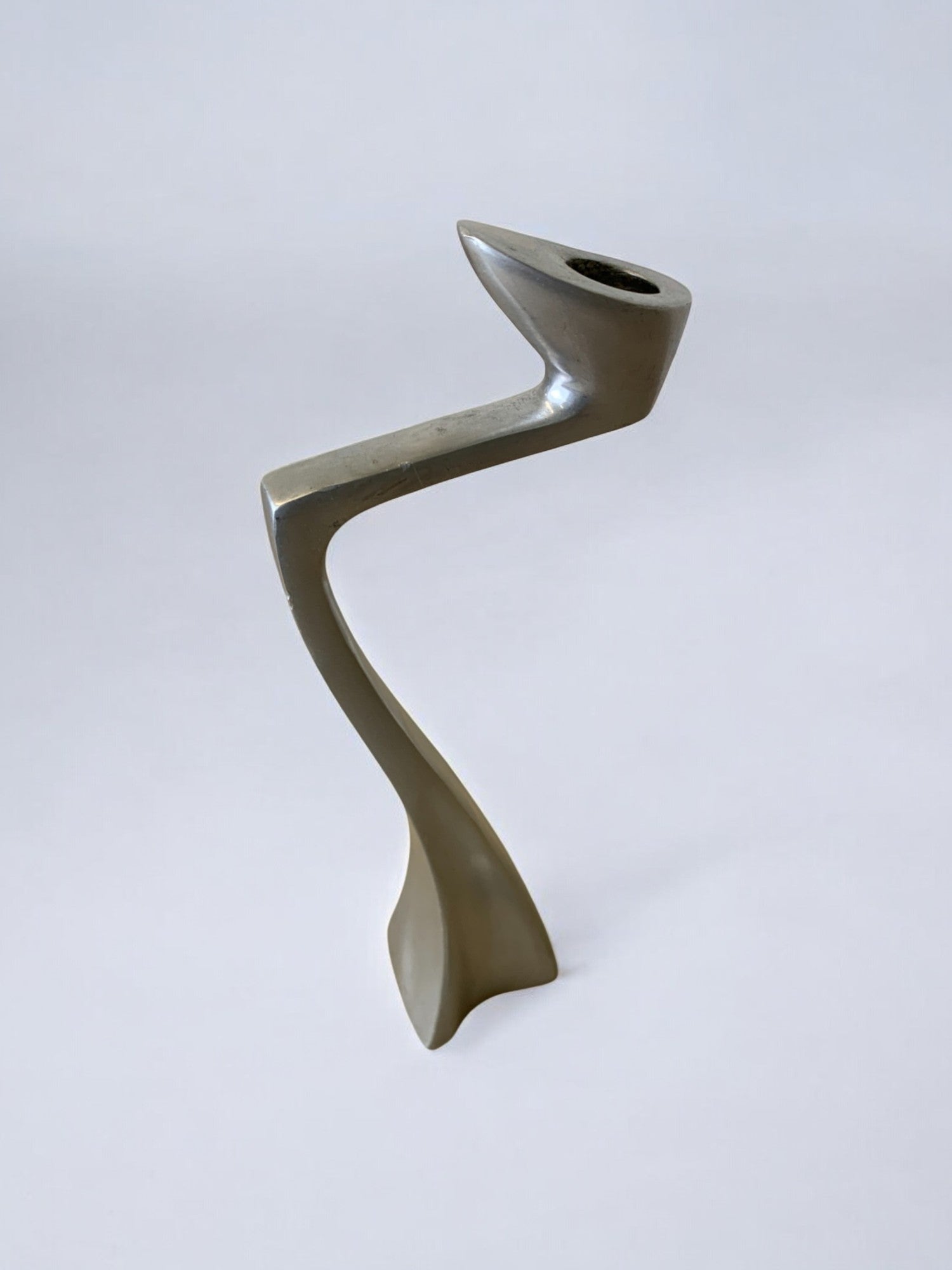 Swan candlestick by Matthew Hilton, Solid Aluminium, England, 1980's