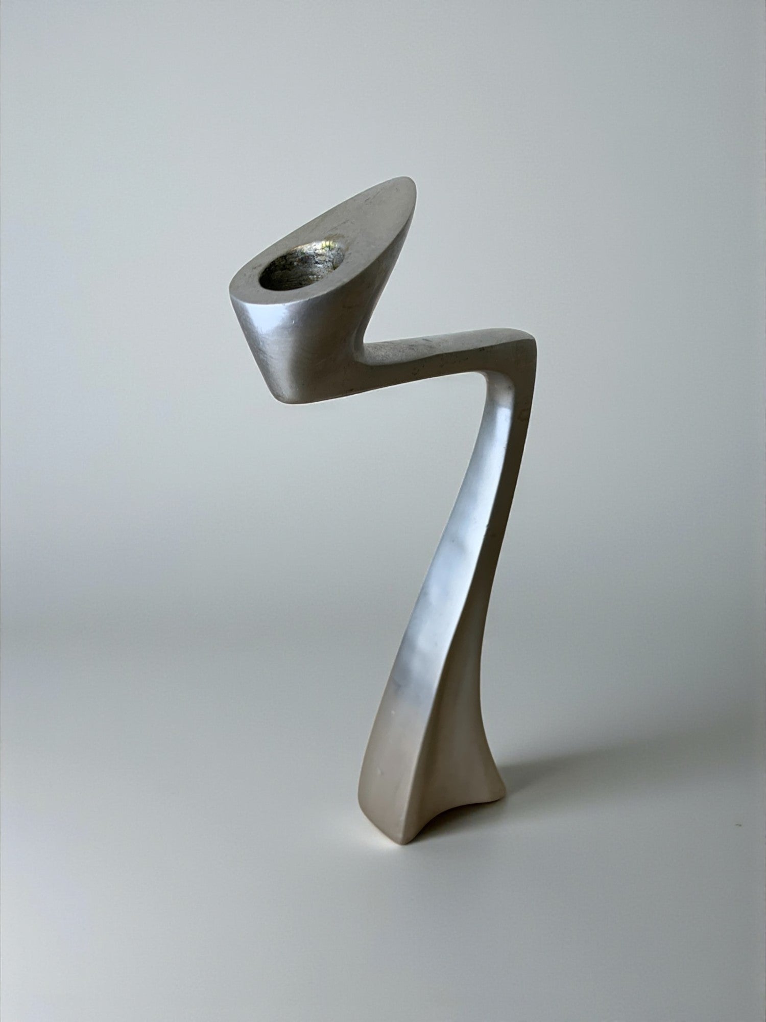 Swan candlestick by Matthew Hilton, Solid Aluminium, England, 1980's