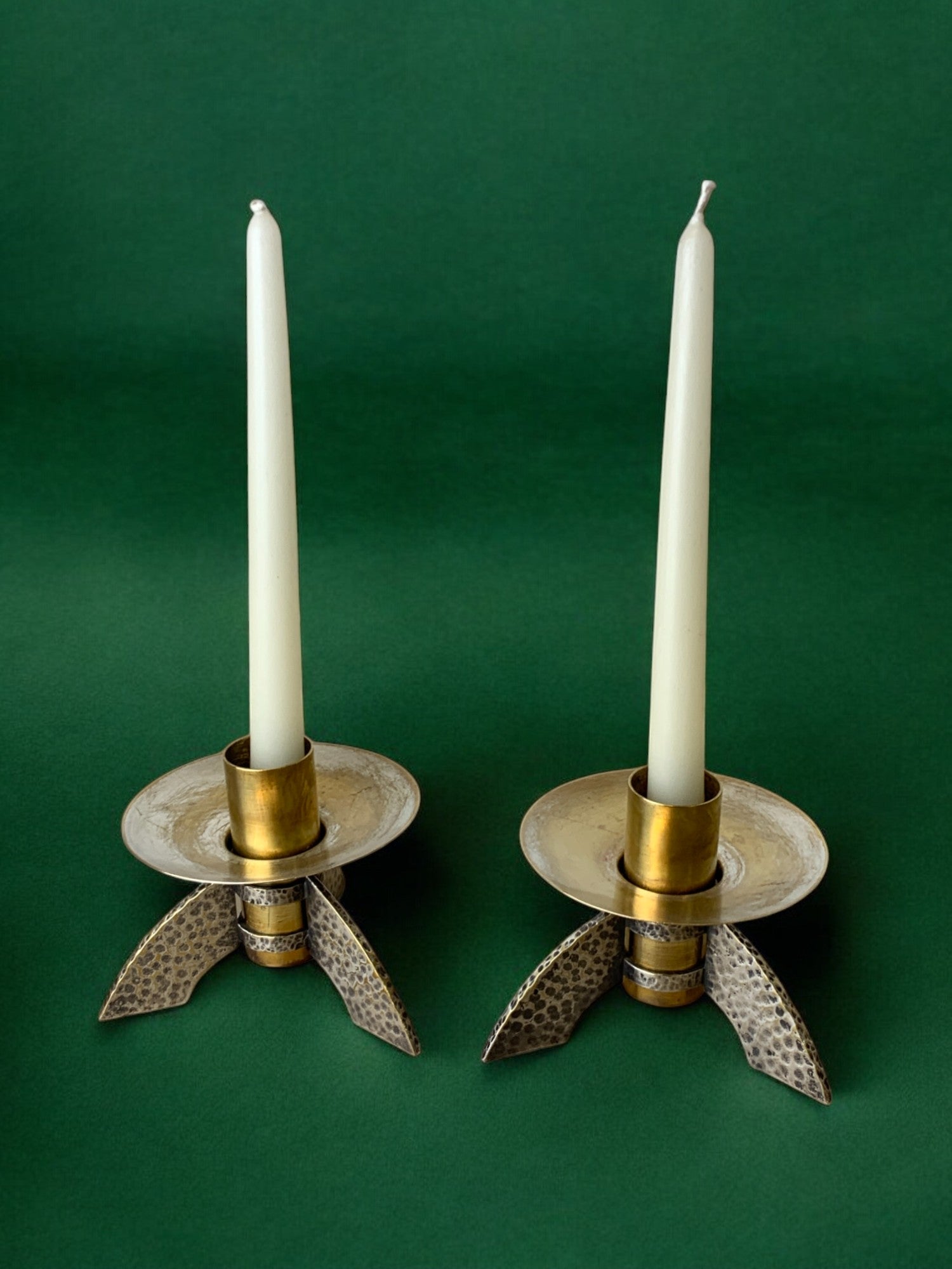 Pair of Brutalist candlesticks in brass, Denmark, 1970's