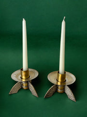 Pair of Brutalist candlesticks in brass, Denmark, 1970's