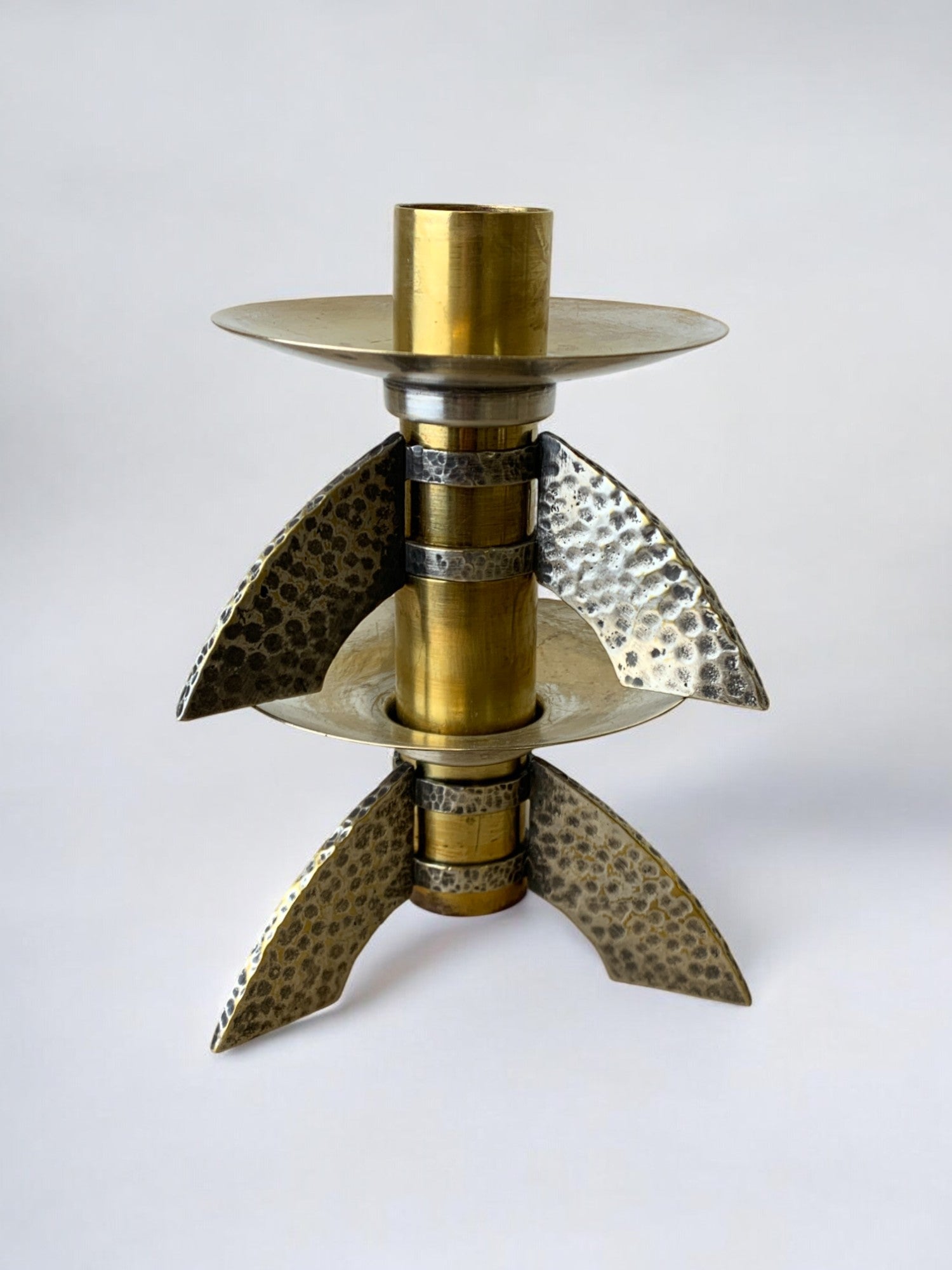 Pair of Brutalist candlesticks in brass, Denmark, 1970's