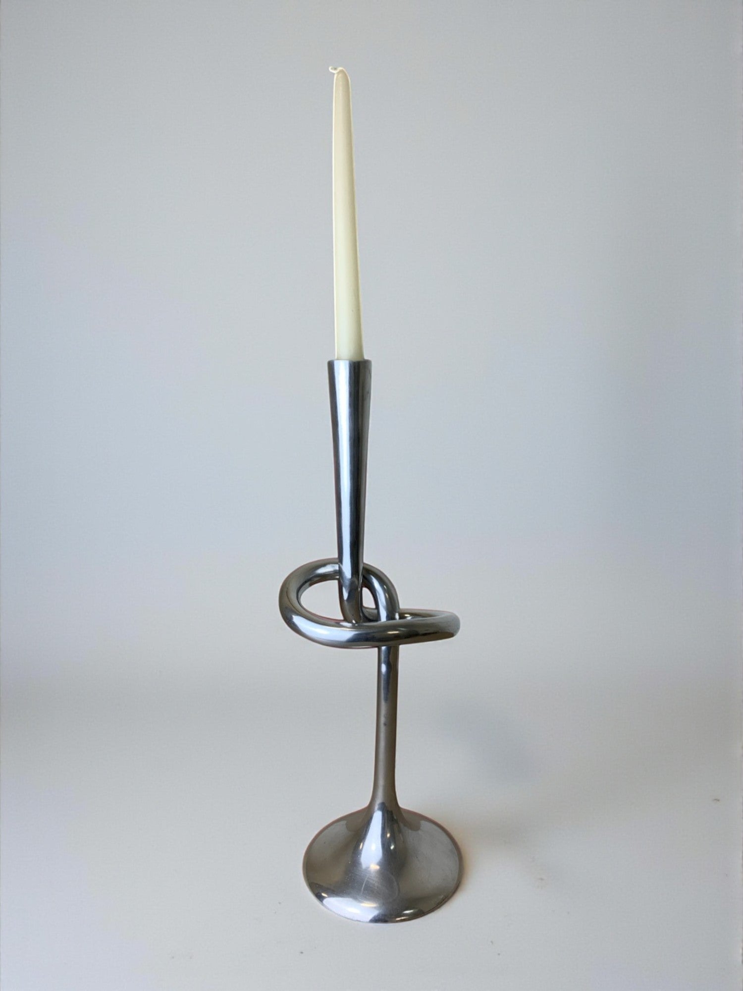 XL knotted candlestick in Solid aluminum, Italy, 1980's