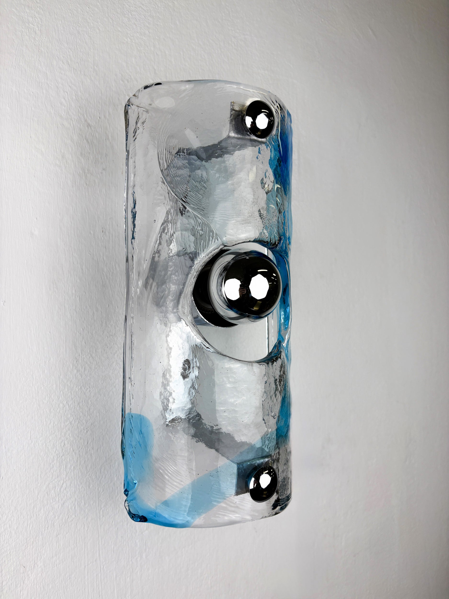 Pair of Clear Blue Murano Wall Sconces by Av Mazzega, Italy 1970s