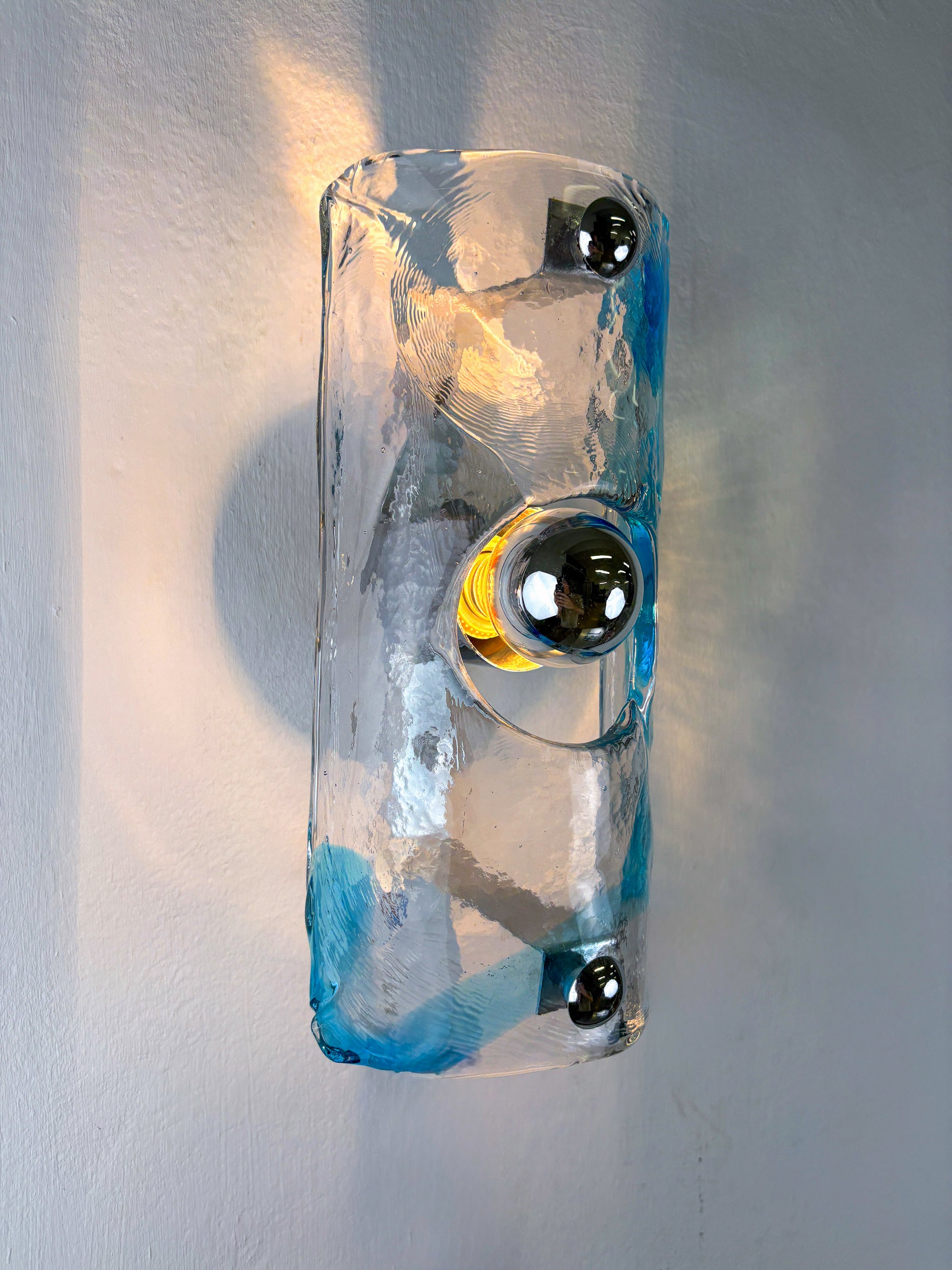 Pair of Clear Blue Murano Wall Sconces by Av Mazzega, Italy 1970s