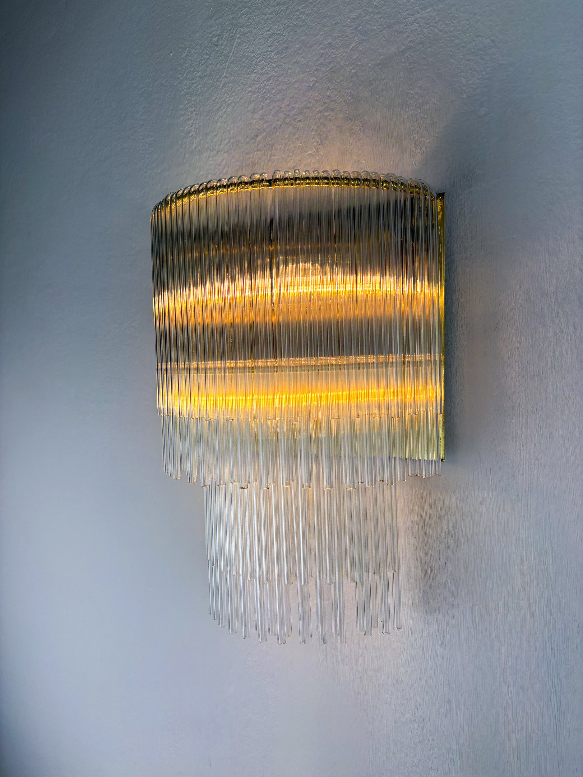 2-Tier Venini Tubular Wall Sconce, Hand-Blown Murano Glass, Italy, 1970s