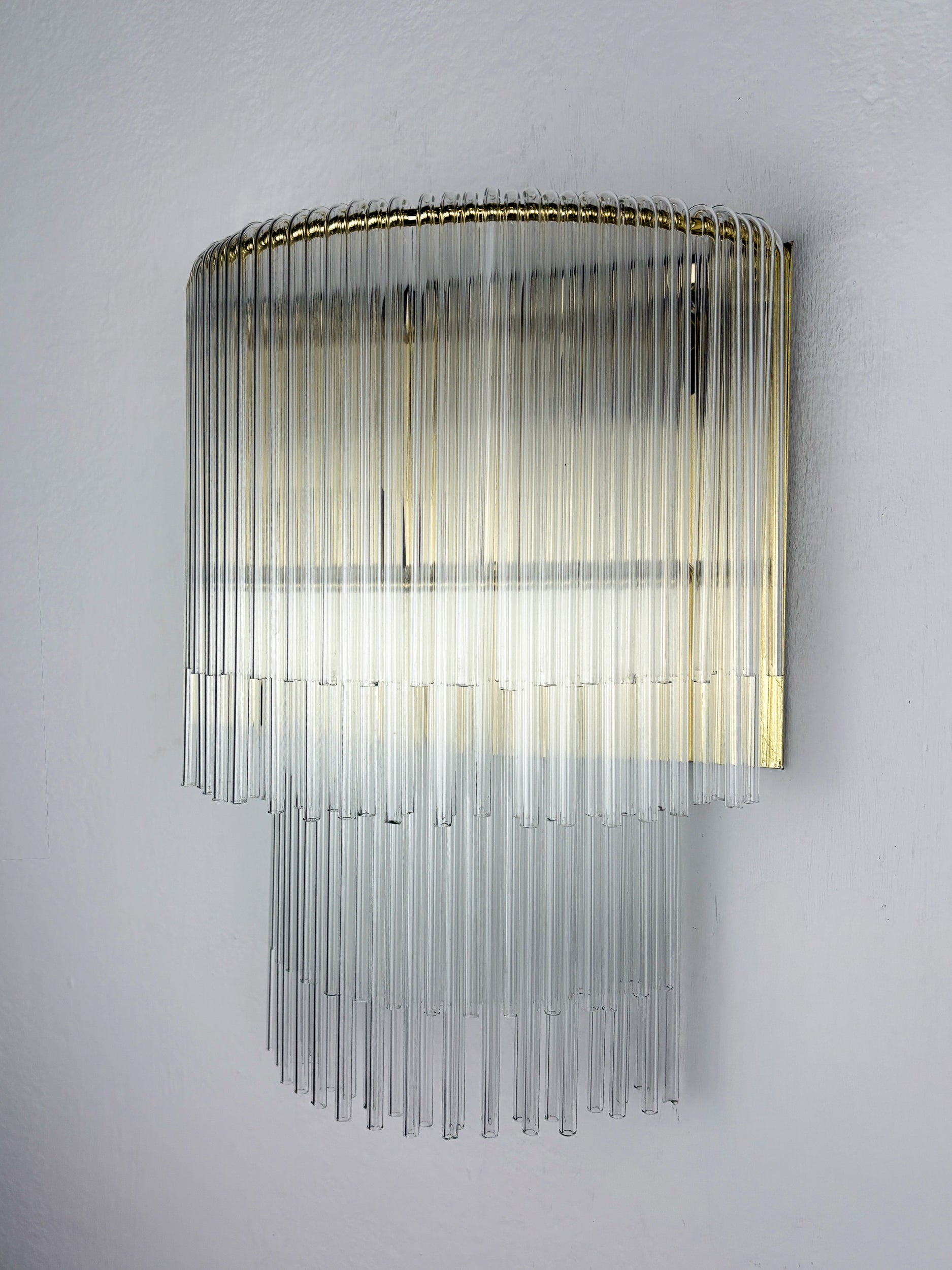 2-Tier Venini Tubular Wall Sconce, Hand-Blown Murano Glass, Italy, 1970s
