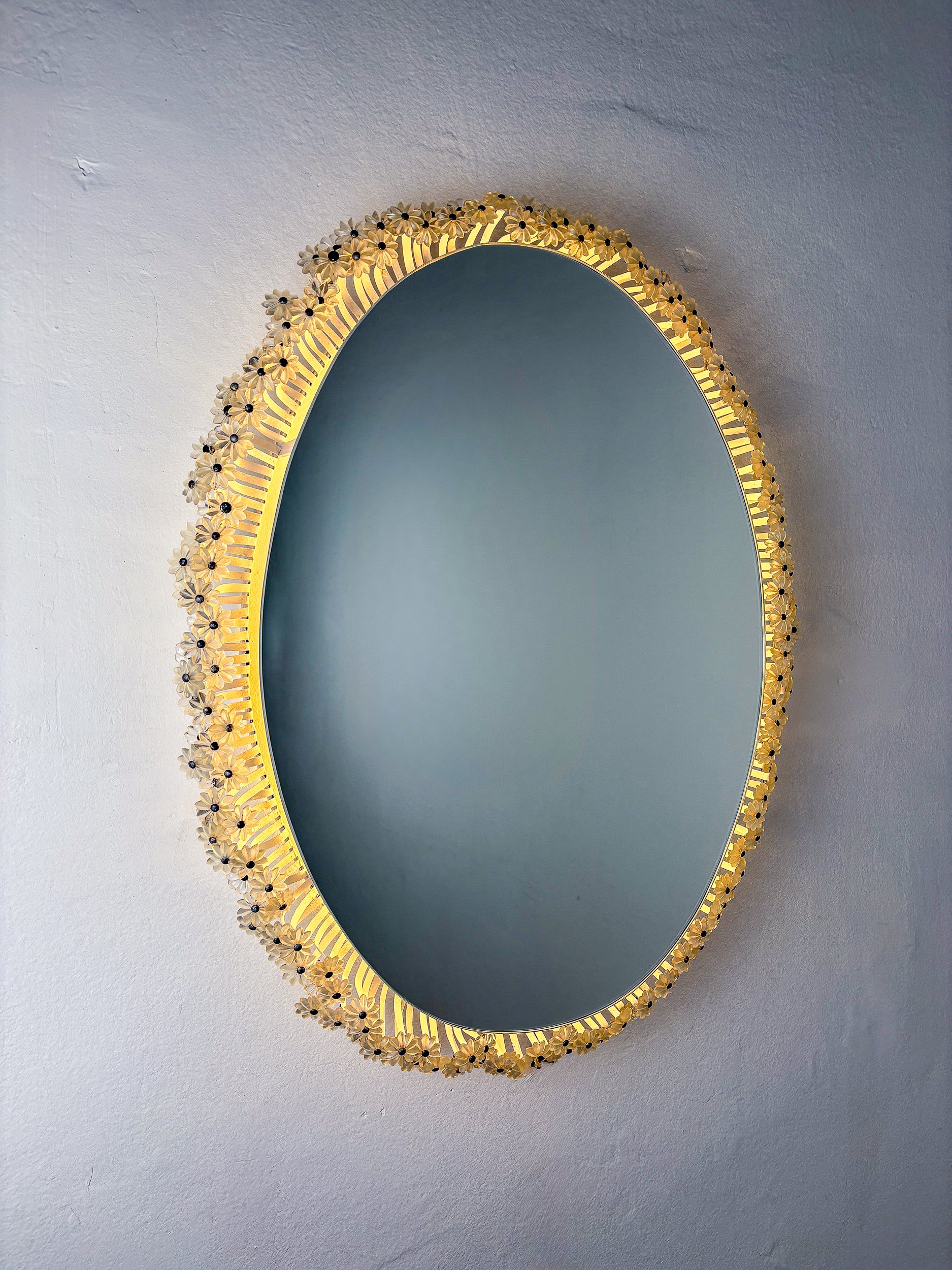 Large Emil Stejnar Floral Glass Mirror for Rupert Nikoll, Austria, 1950s