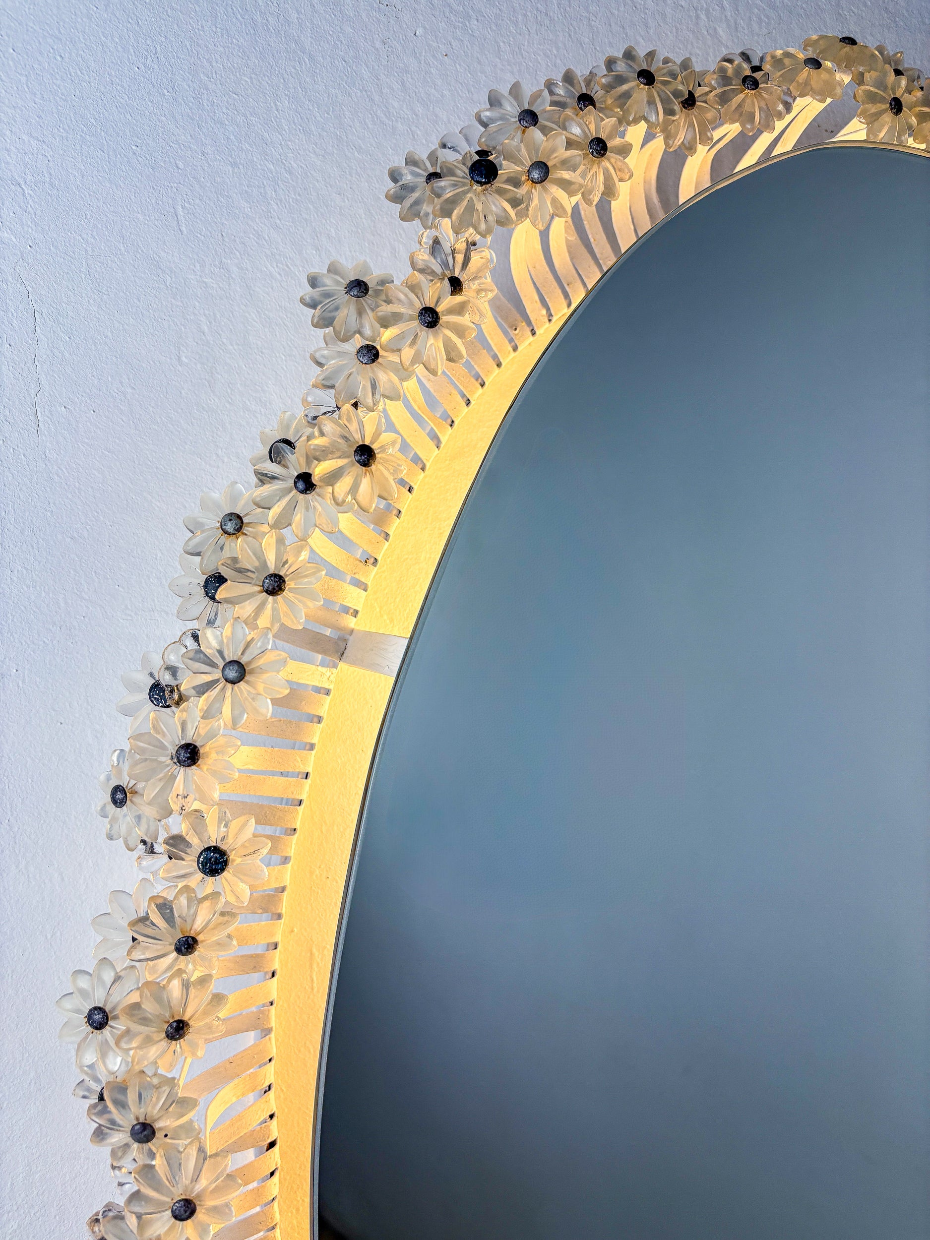 Large Emil Stejnar Floral Glass Mirror for Rupert Nikoll, Austria, 1950s