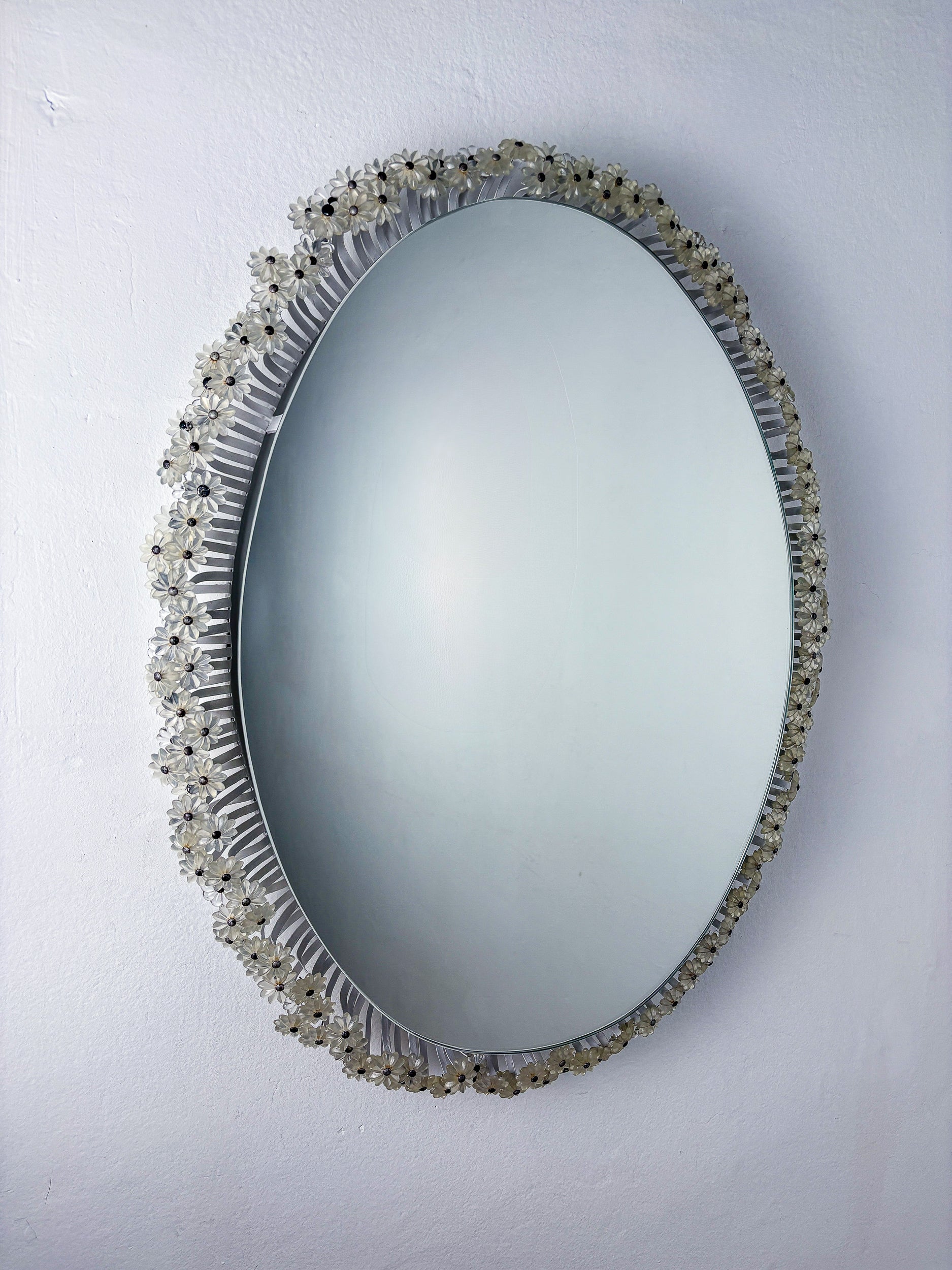 Large Emil Stejnar Floral Glass Mirror for Rupert Nikoll, Austria, 1950s