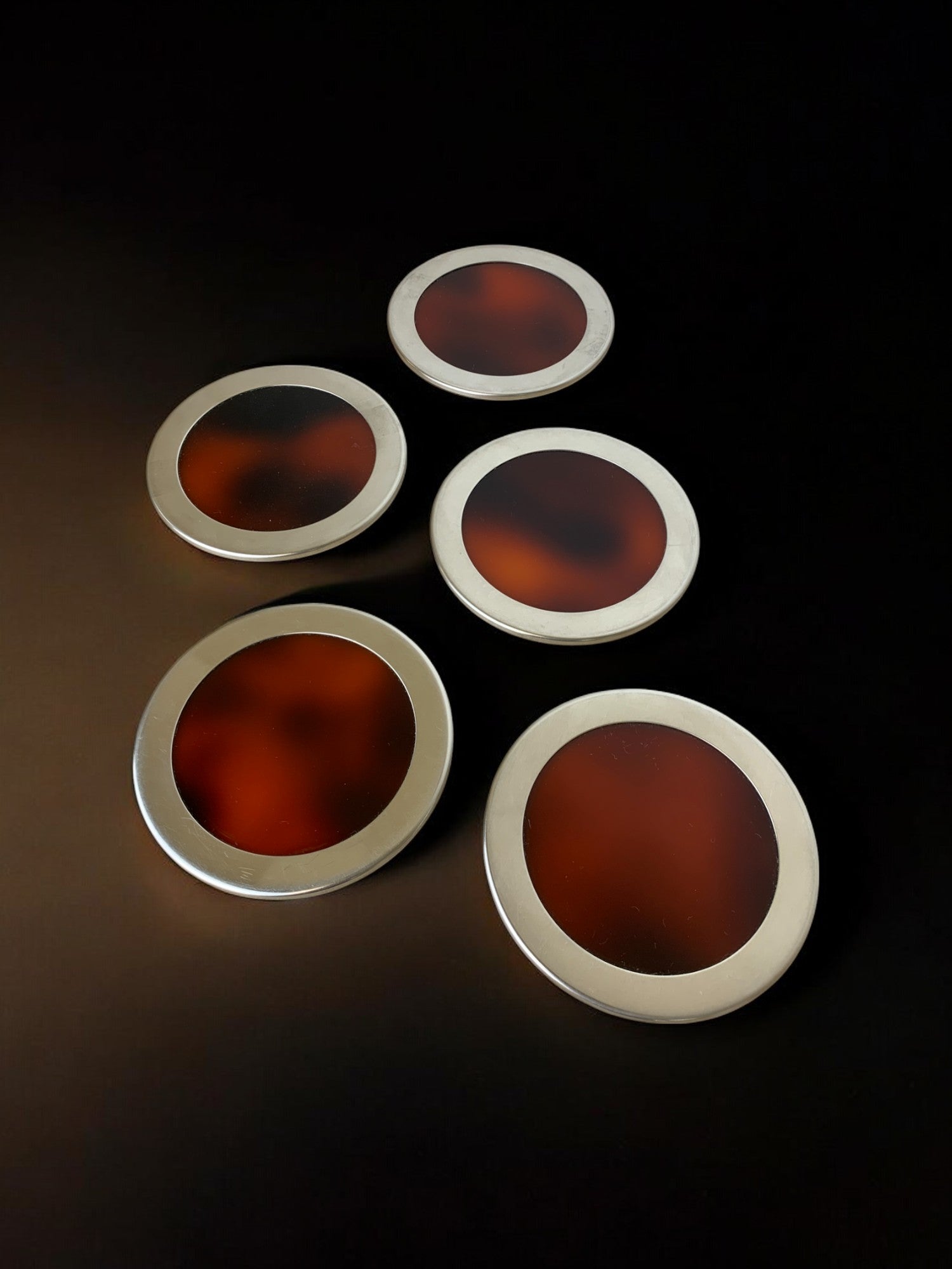 Willy Rizzo Style Coasters in Faux Tortoise Shell, Set of 5, Italy, 1970's