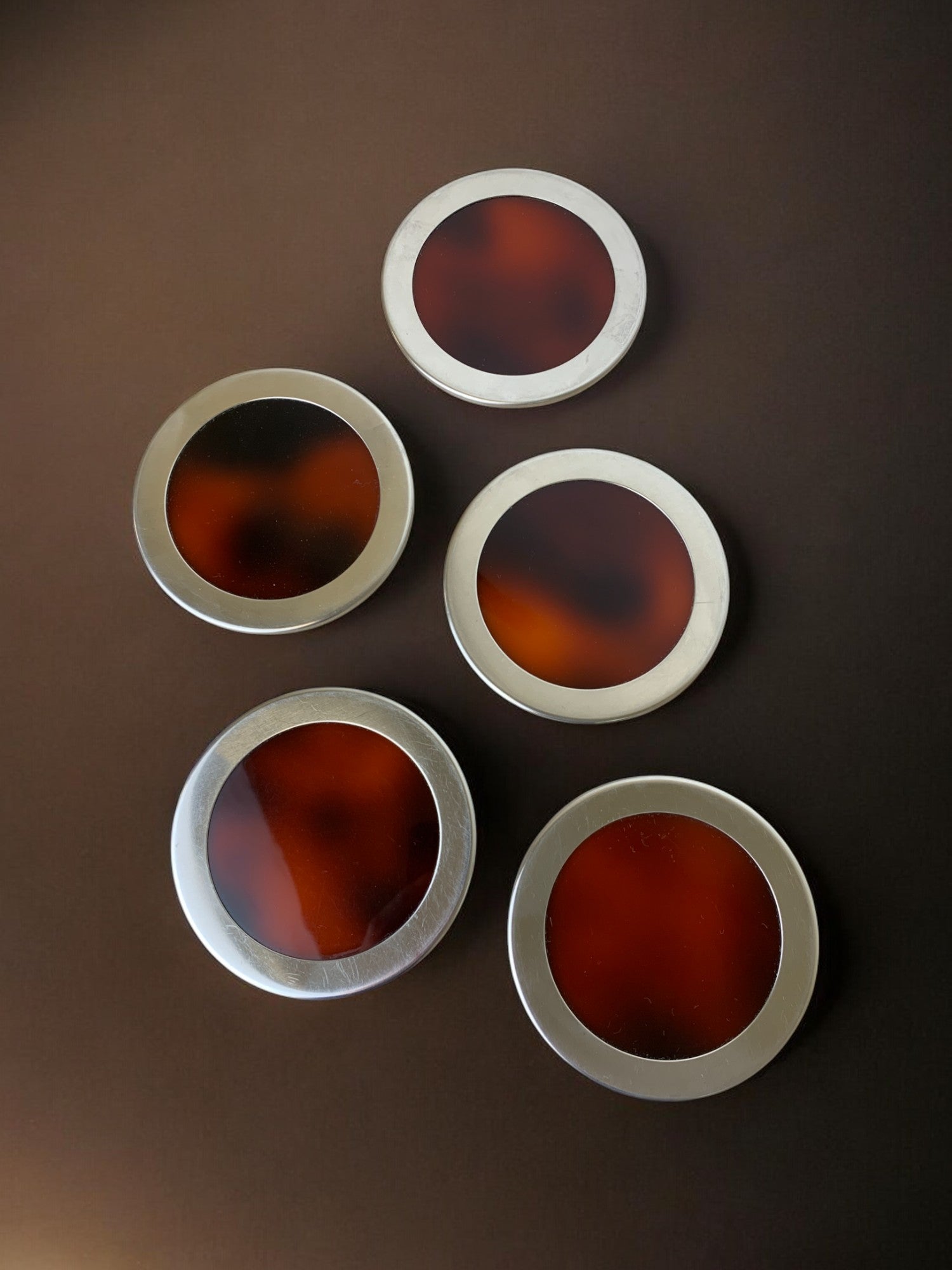 Willy Rizzo Style Coasters in Faux Tortoise Shell, Set of 5, Italy, 1970's