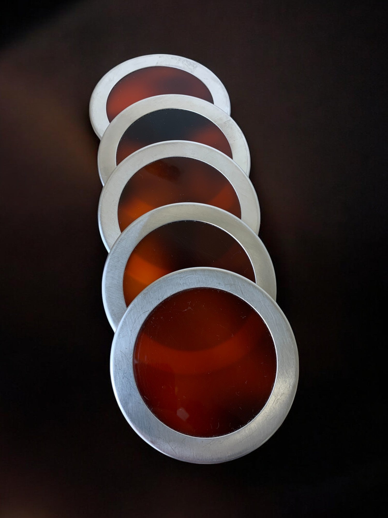 Willy Rizzo Style Coasters in Faux Tortoise Shell, Set of 5, Italy, 1970's