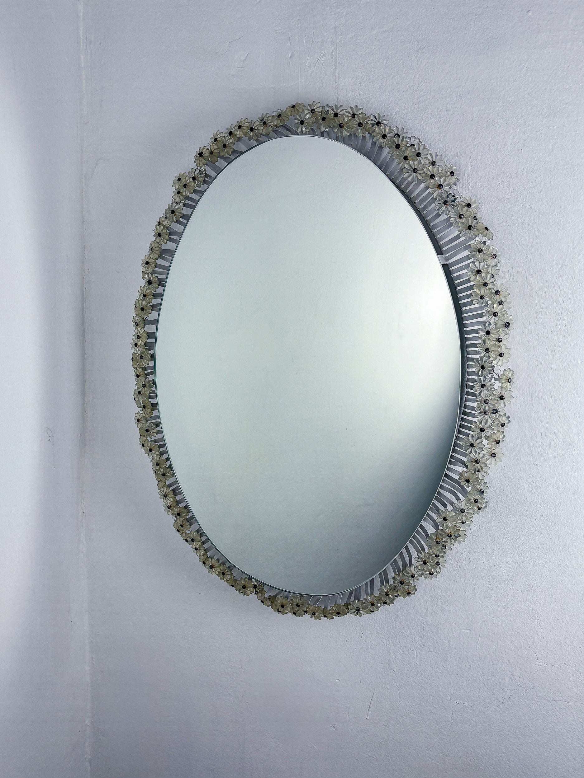 Large Emil Stejnar Floral Glass Mirror for Rupert Nikoll, Austria, 1950s