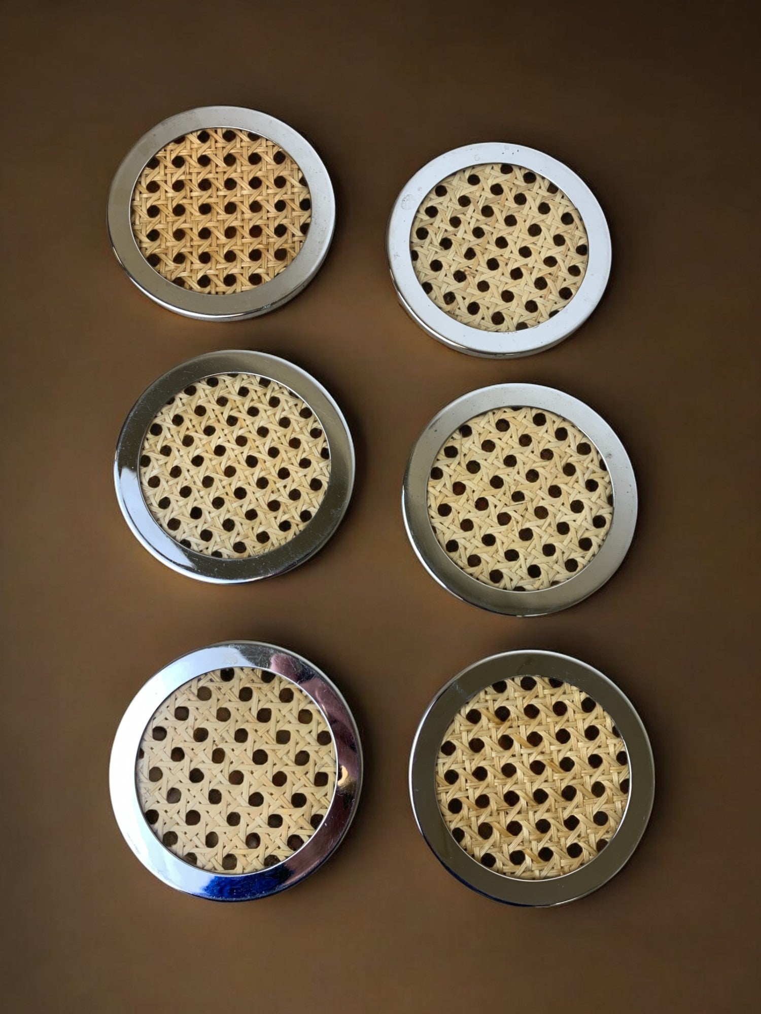 Christian Dior Style Lucite & Rattan coasters, set of 6, Italy, circa 1970