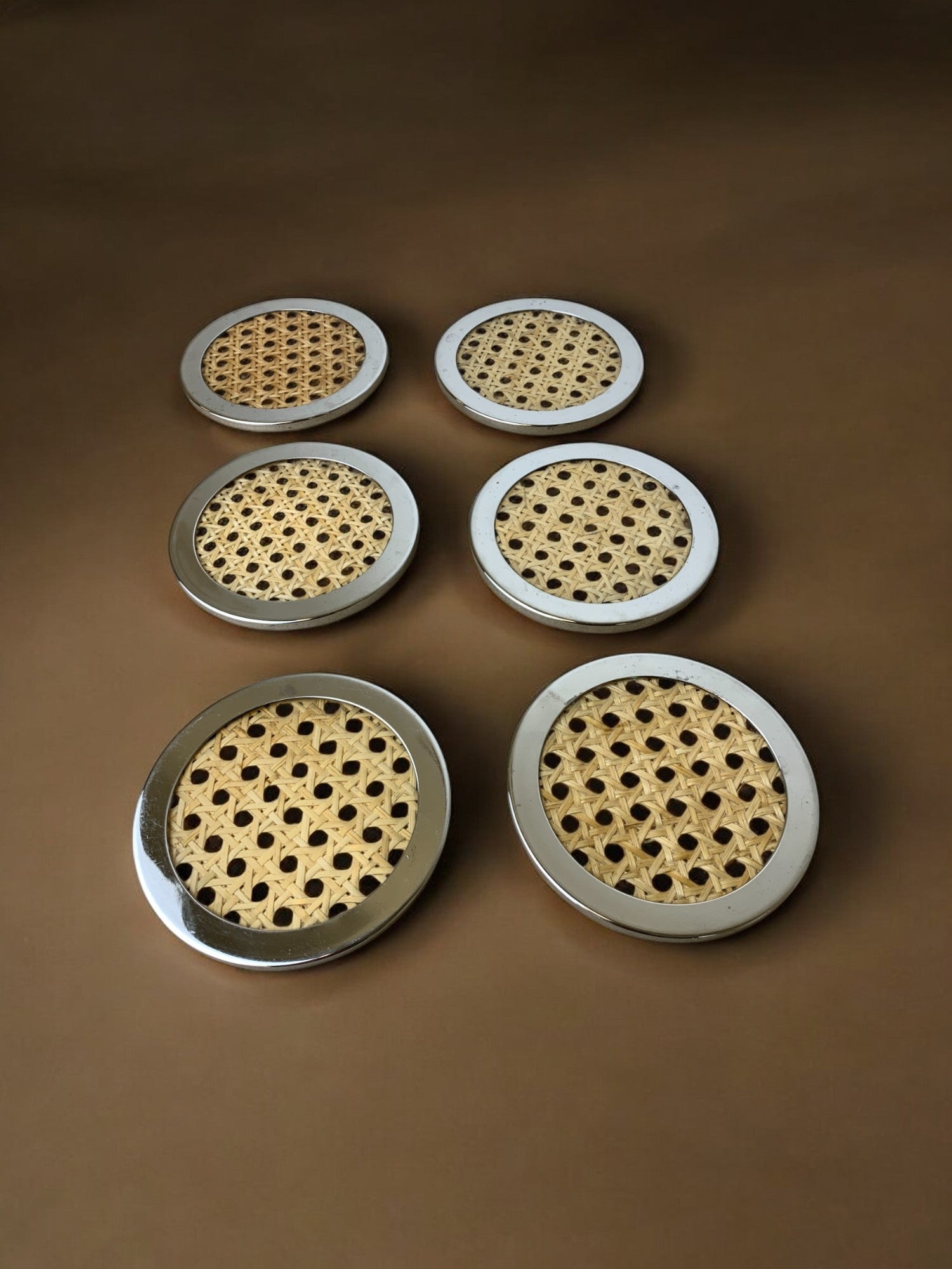 Christian Dior Style Lucite & Rattan coasters, set of 6, Italy, circa 1970