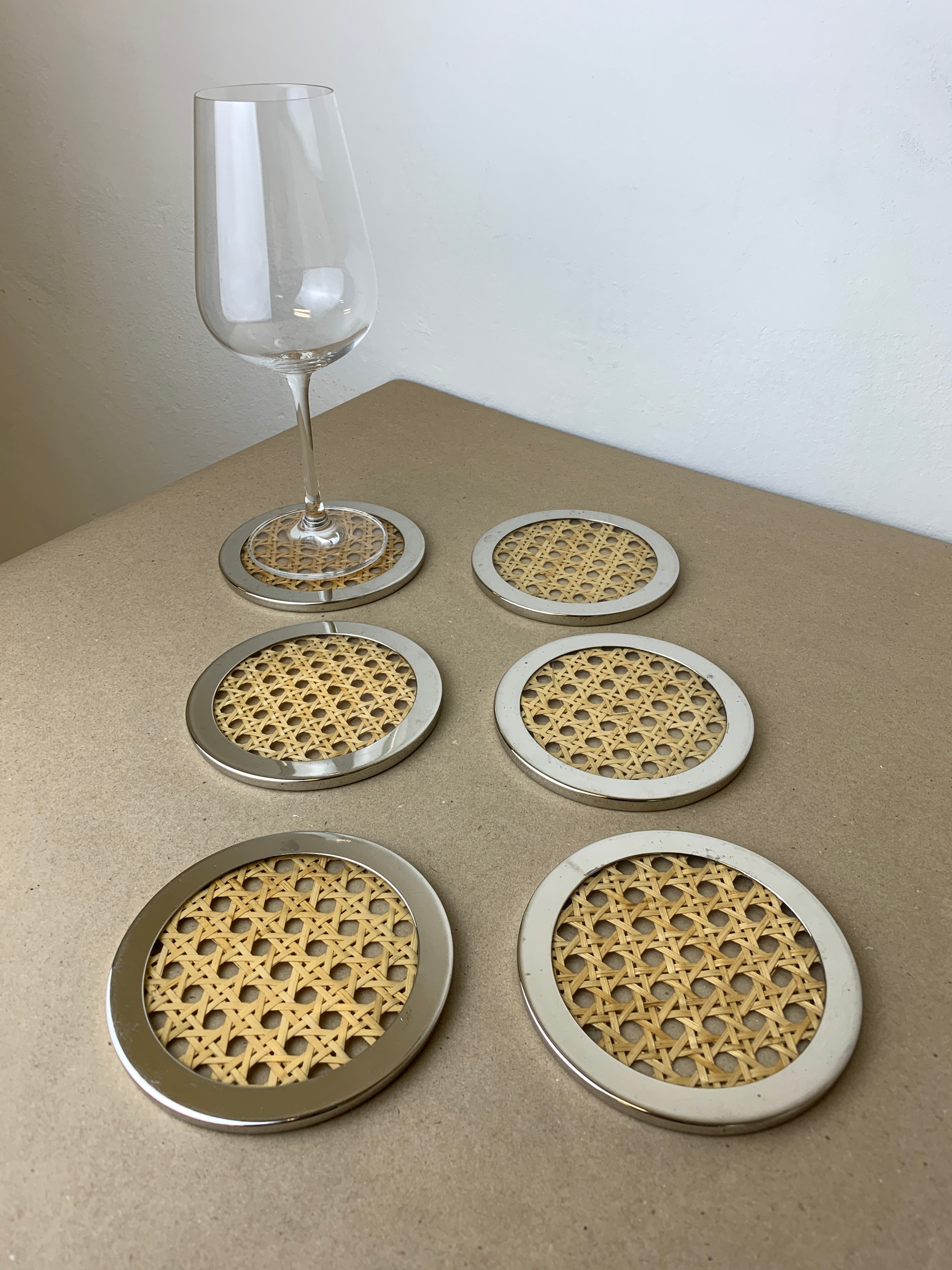 Christian Dior Style Lucite & Rattan coasters, set of 6, Italy, circa 1970