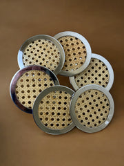 Christian Dior Style Lucite & Rattan coasters, set of 6, Italy, circa 1970