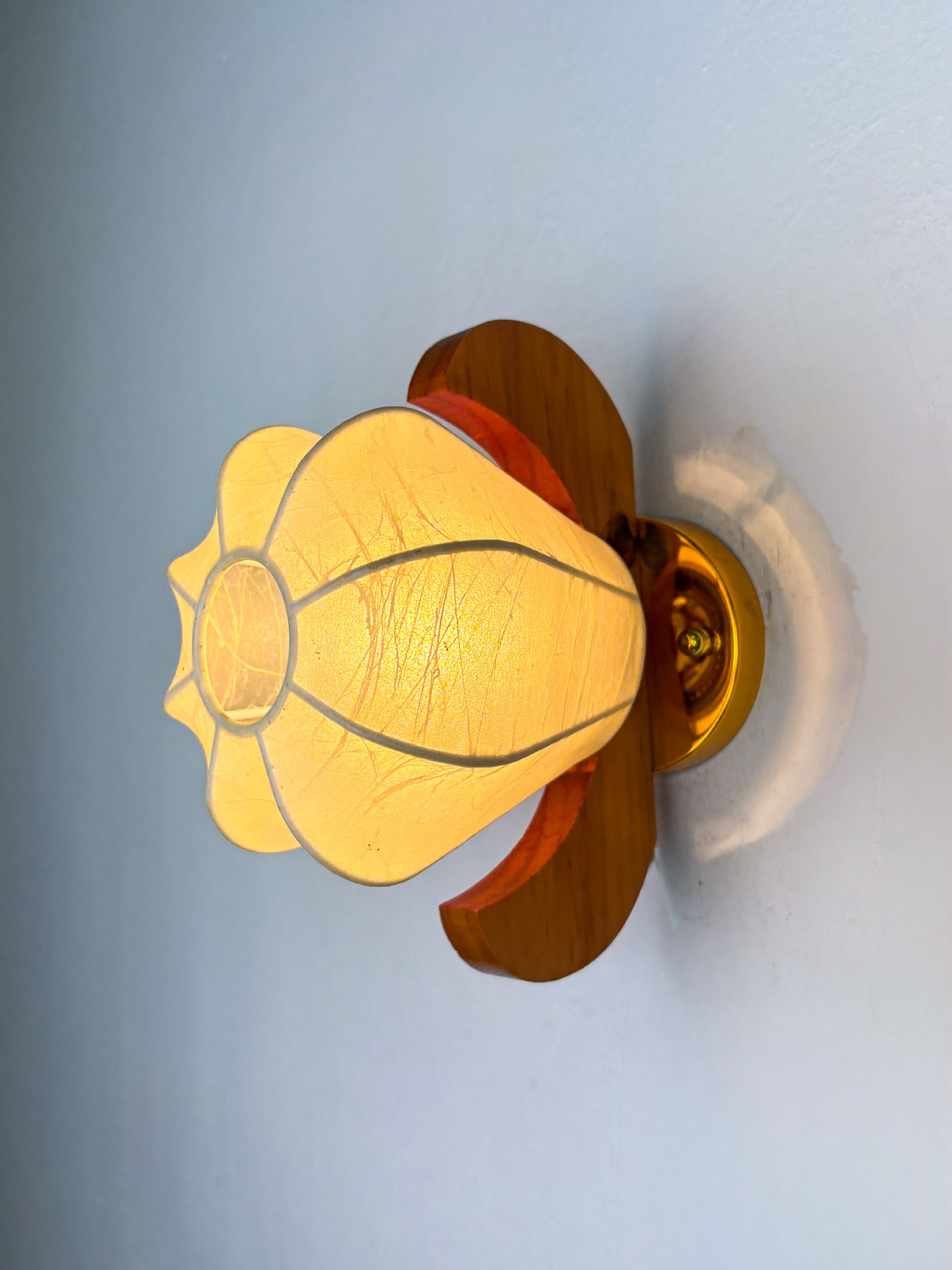 Pear-shaped "Cocoon" wall sconce, resin and pine wood, Italy, 1970's