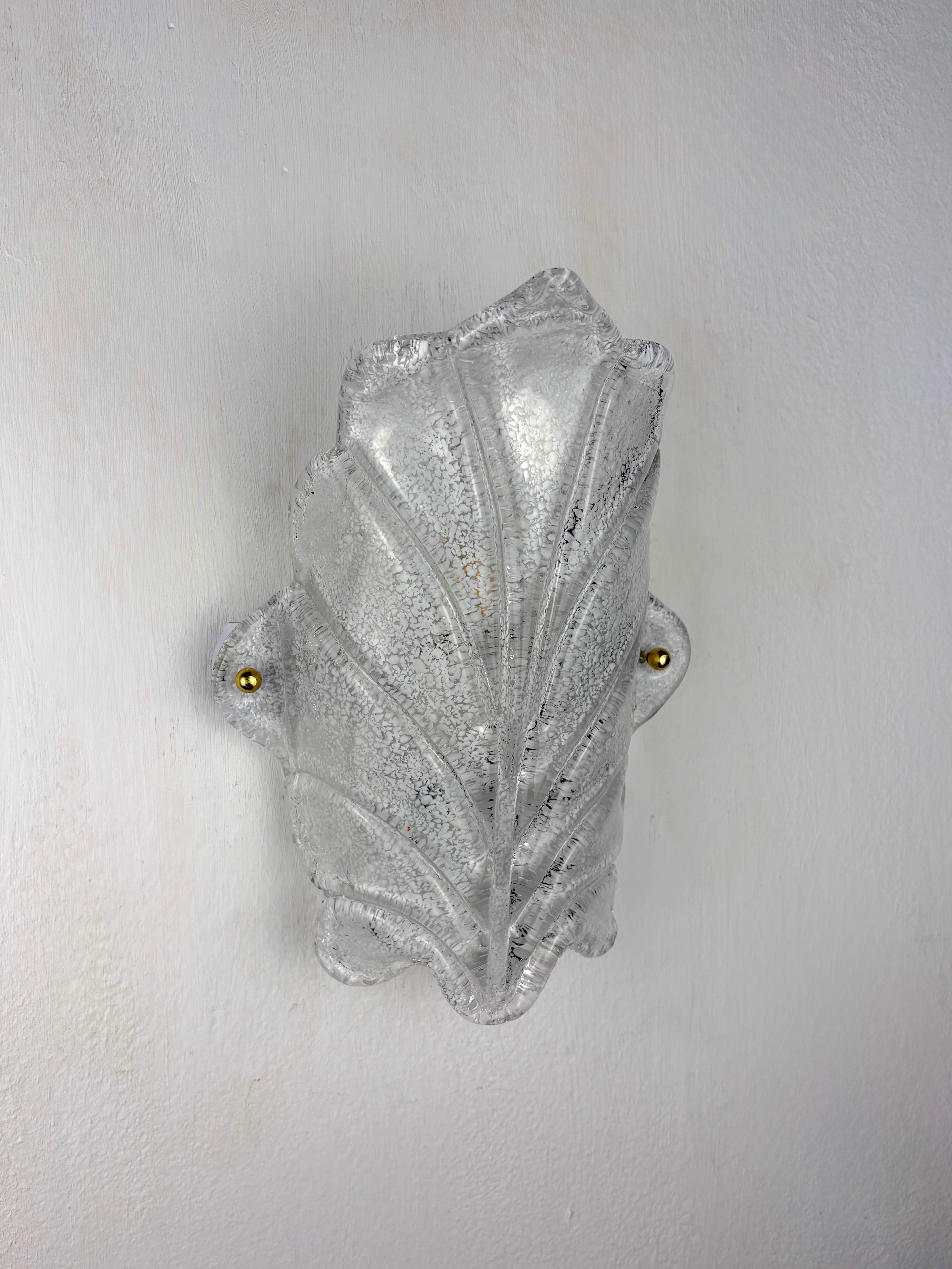 Italian "Leaf" Frosted Murano glass wall sconce, Circa 1970's