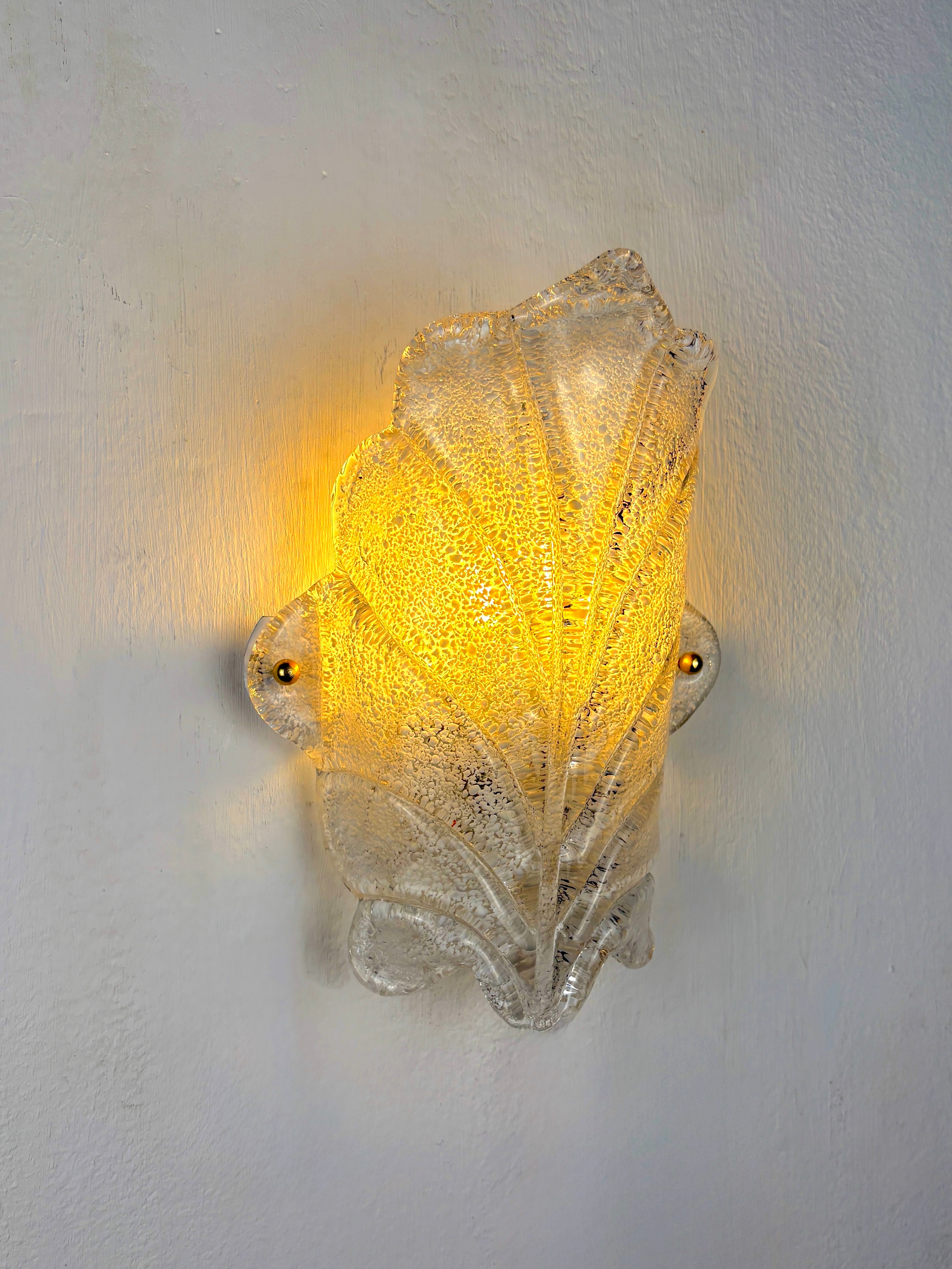 Italian "Leaf" Frosted Murano glass wall sconce, Circa 1970's