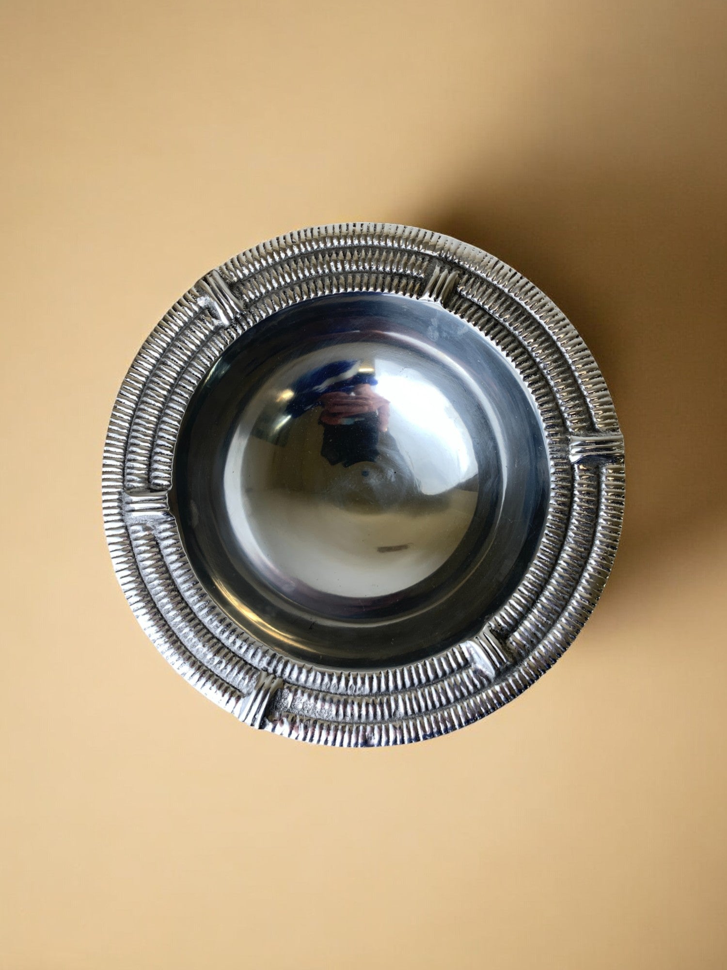Ridged Circular tray, solid aluminium, Spain, 1980's