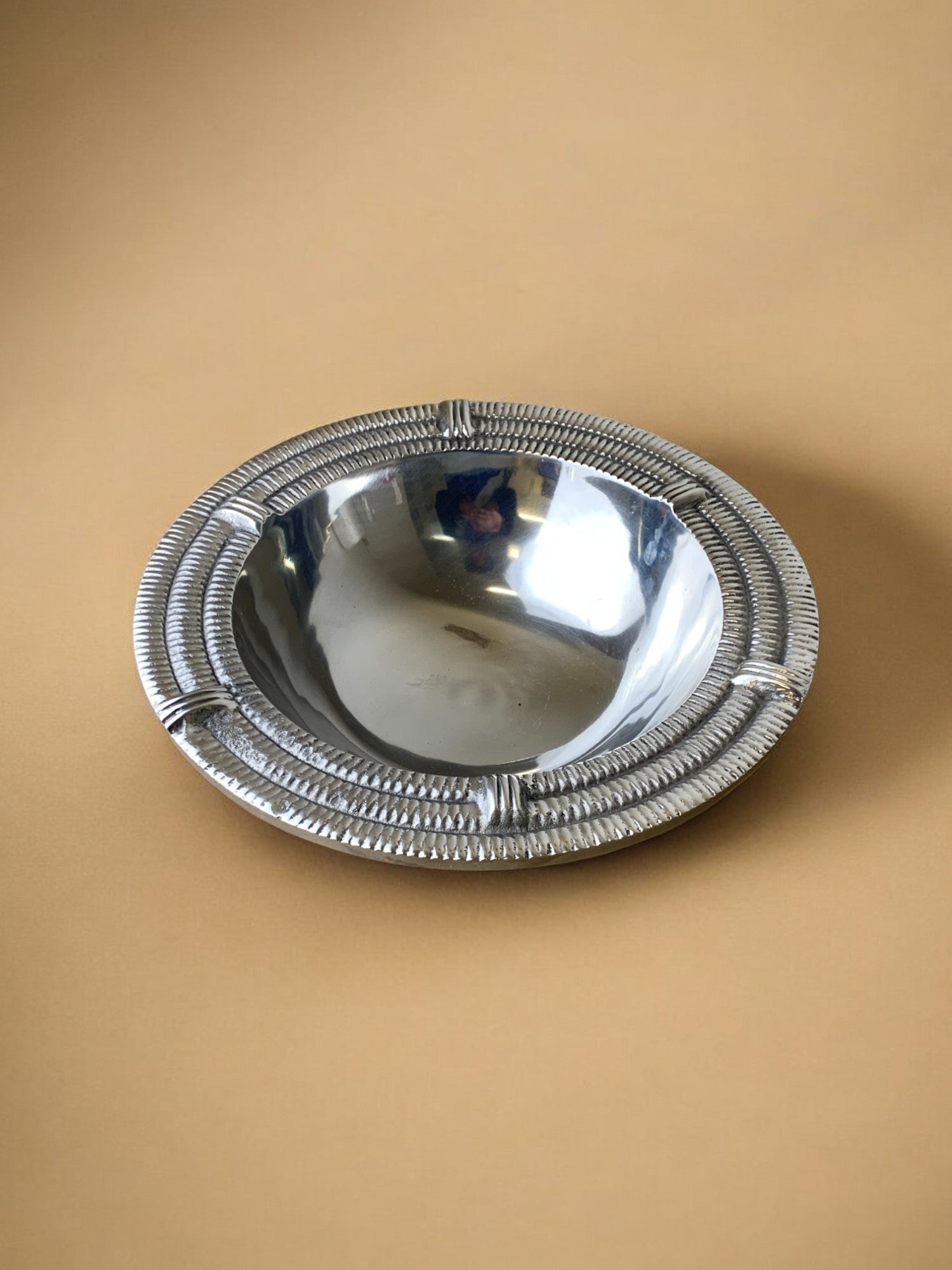 Ridged Circular tray, solid aluminium, Spain, 1980's