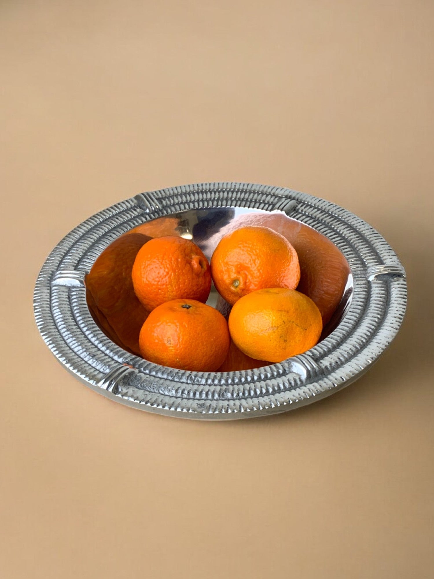 Ridged Circular tray, solid aluminium, Spain, 1980's