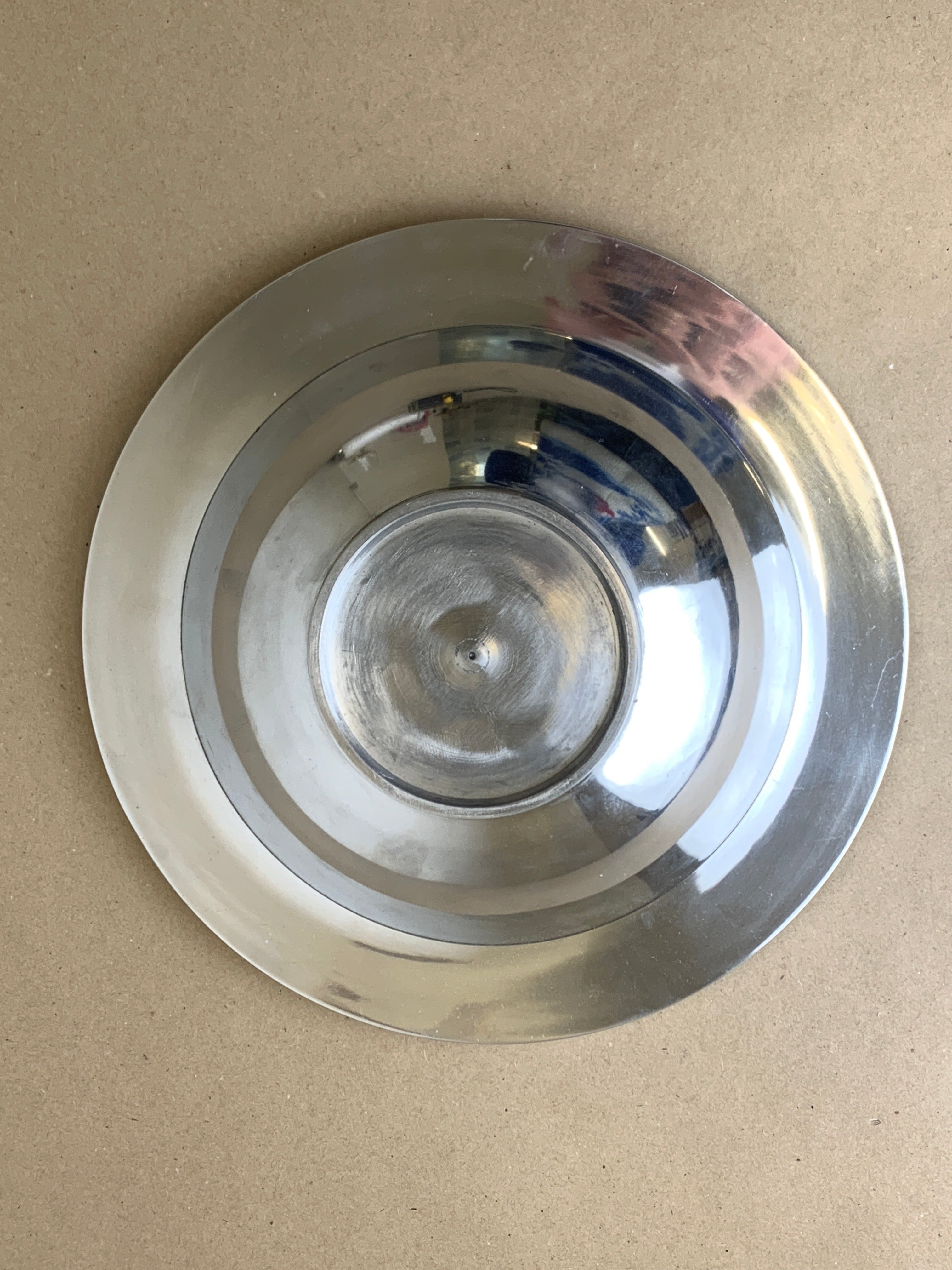Ridged Circular tray, solid aluminium, Spain, 1980's