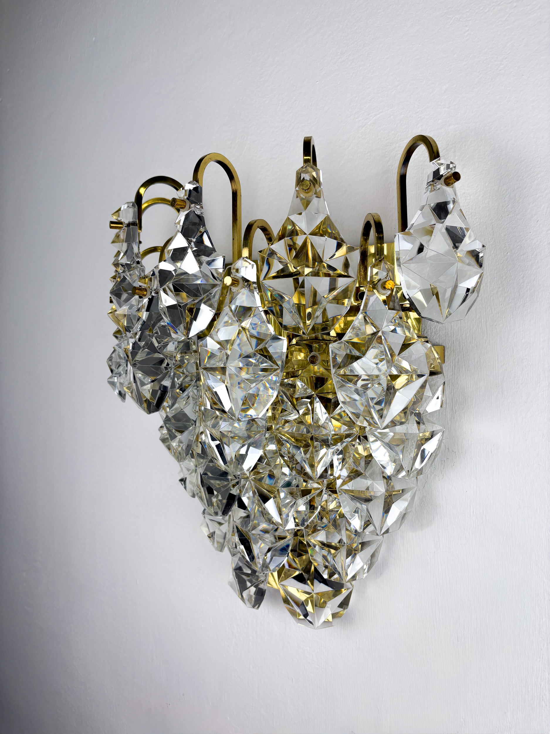 Kinkeldey XL 5-Tier Cut Crystal Wall Sconce, Gilt Brass, Germany, 1970s