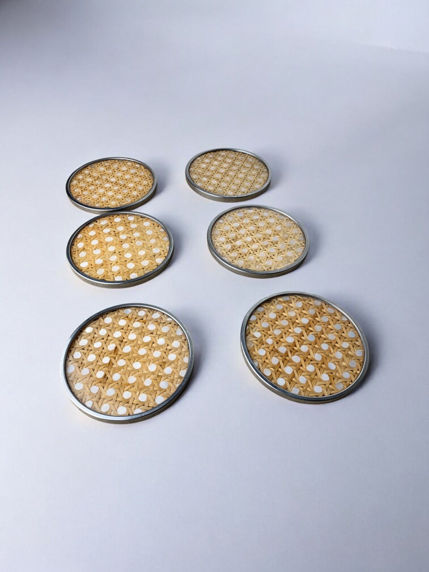 Christian Dior Style Lucite & Rattan coasters, set of 6, Italy, circa 1970's