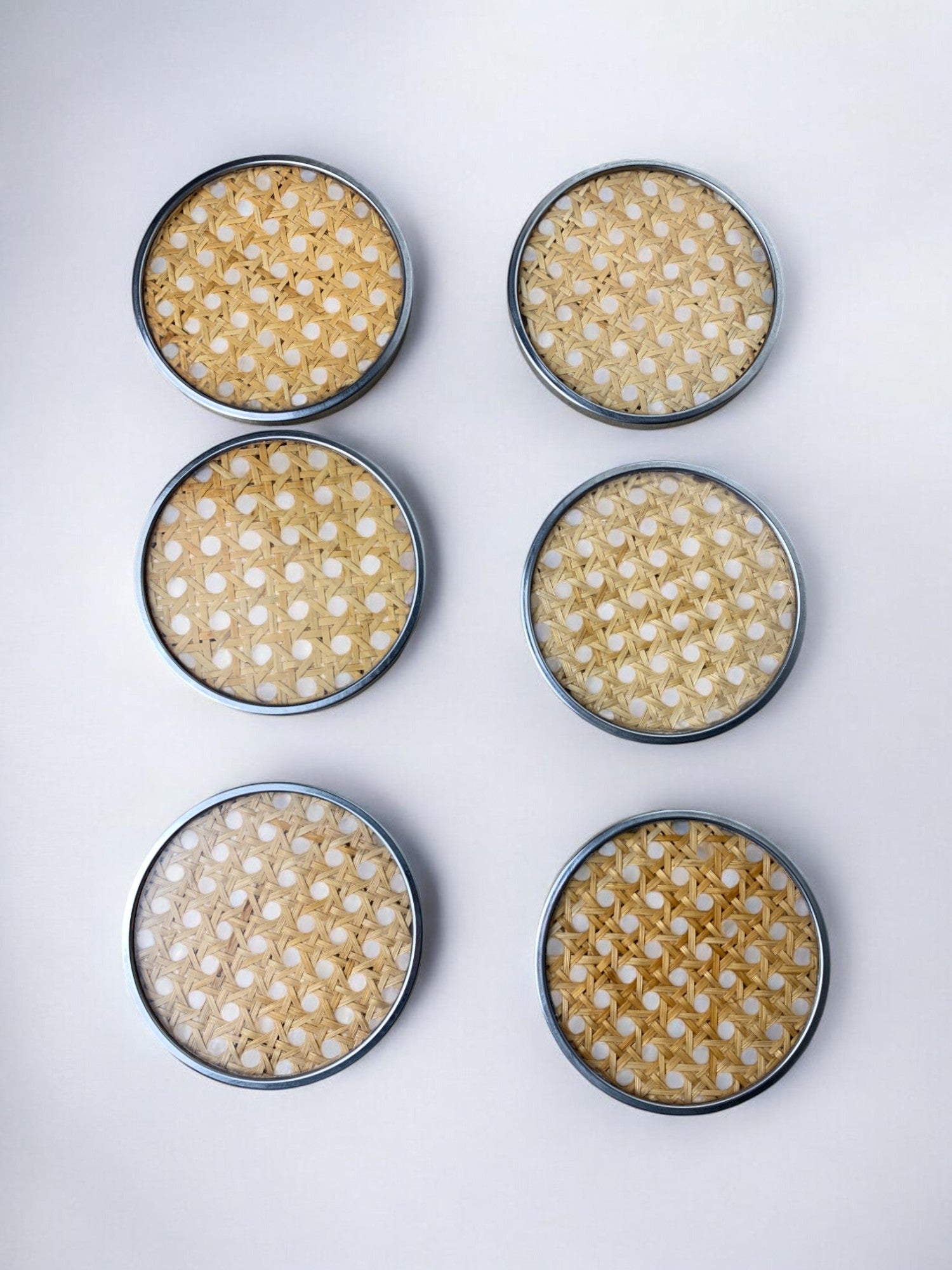 Christian Dior Style Lucite & Rattan coasters, set of 6, Italy, circa 1970's