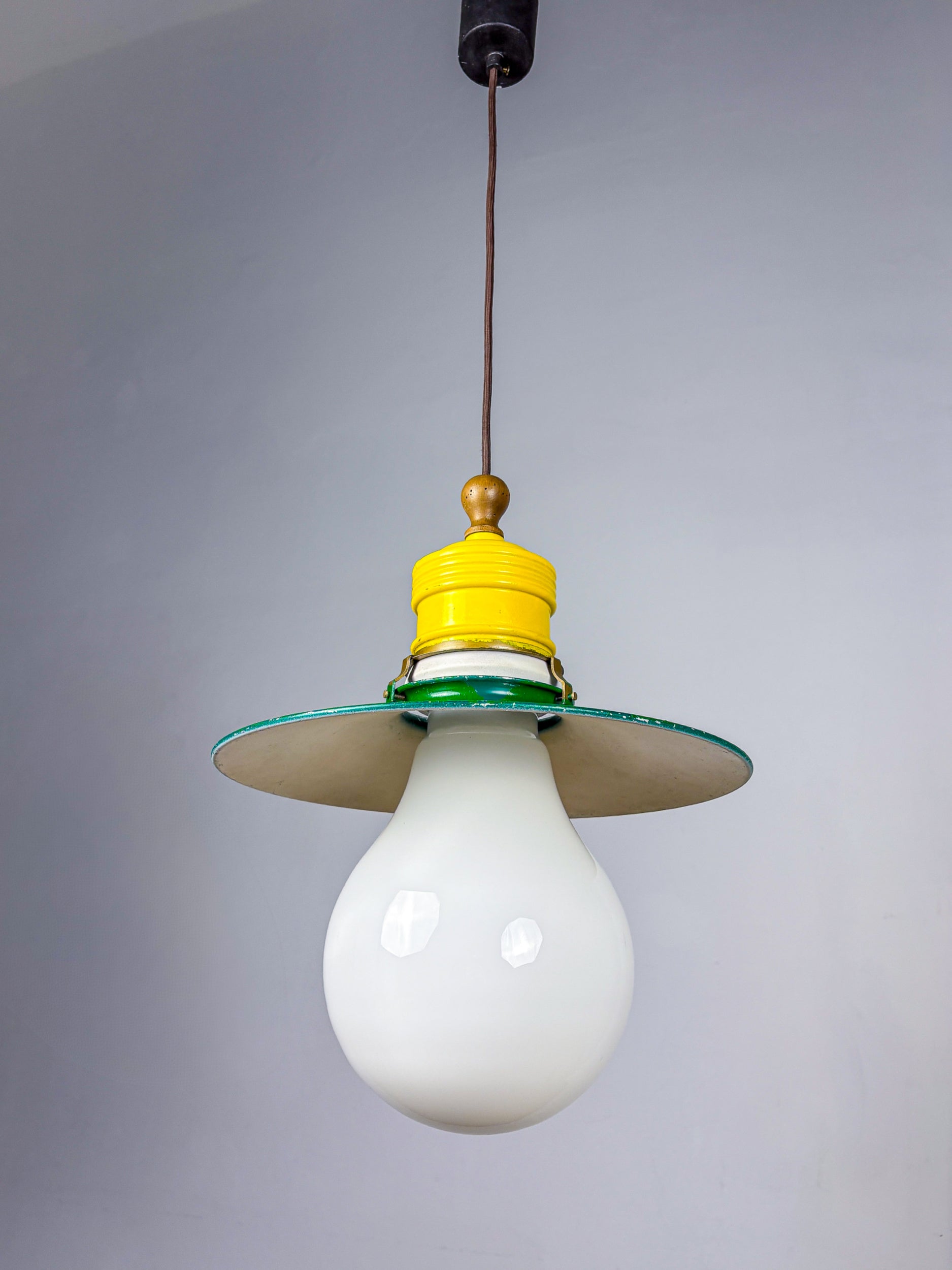 Spanish Metalarte XL "Bulb" Ceiling Pendant, White Opaline Glass, 1970s