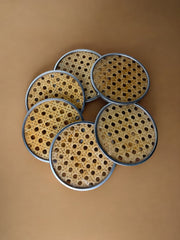 Christian Dior Style Lucite & Rattan coasters, set of 6, Italy, circa 1970's