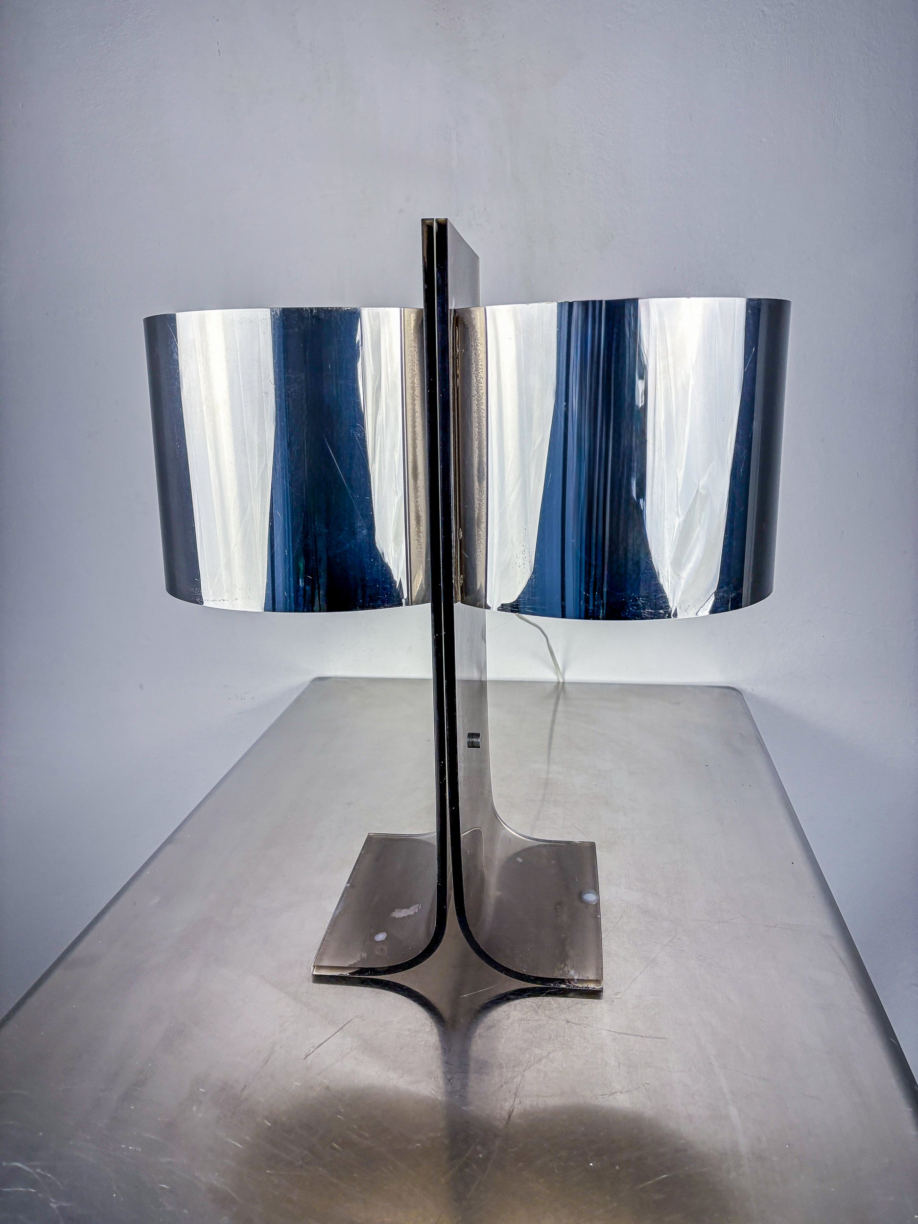 Lucite and Chrome Table Lamp Attributed to Gianfranco Fini & Fabrizio Cocchi, Italy 1970s