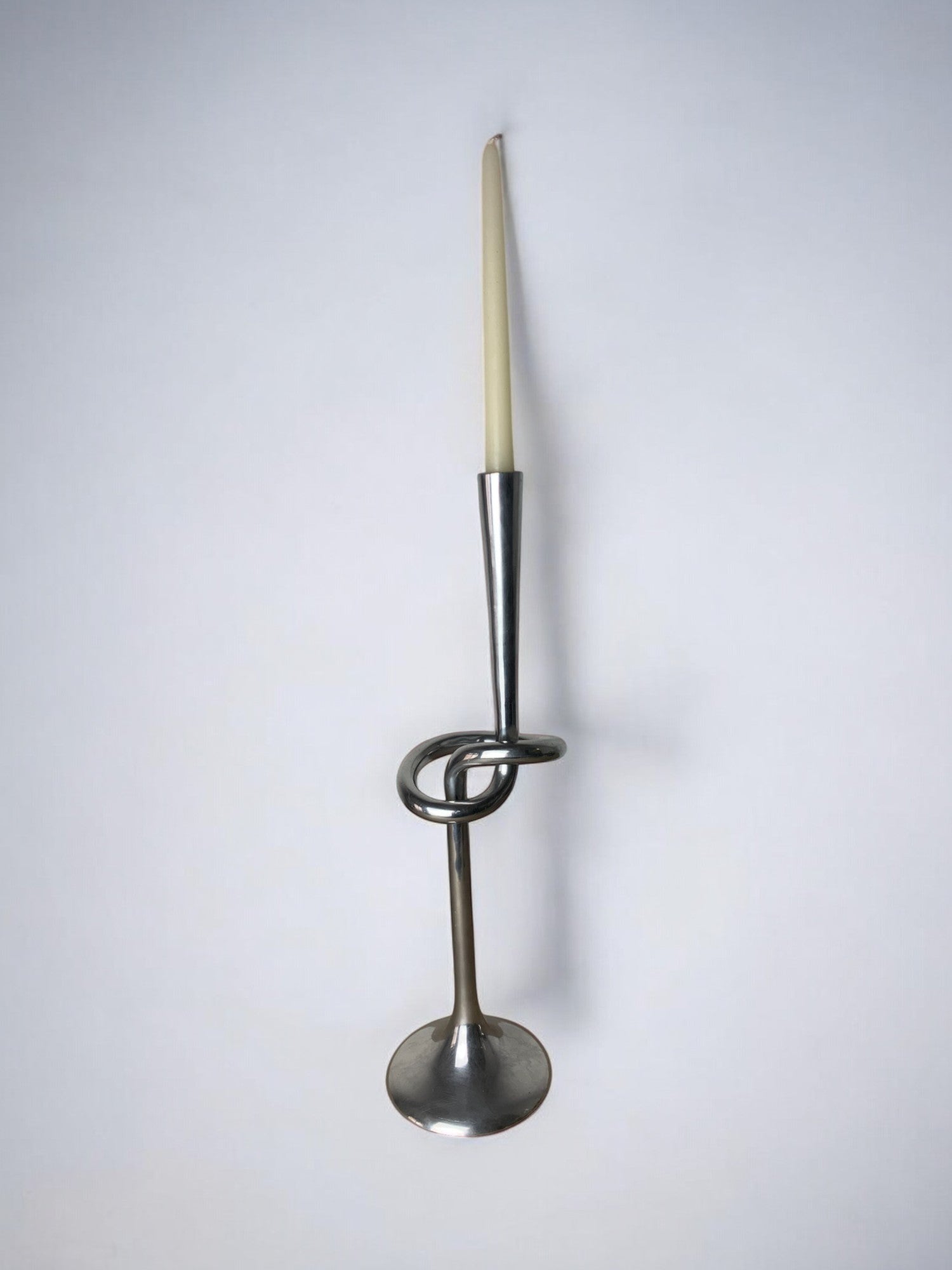 XL knotted candlestick in Solid aluminum, Italy, 1980