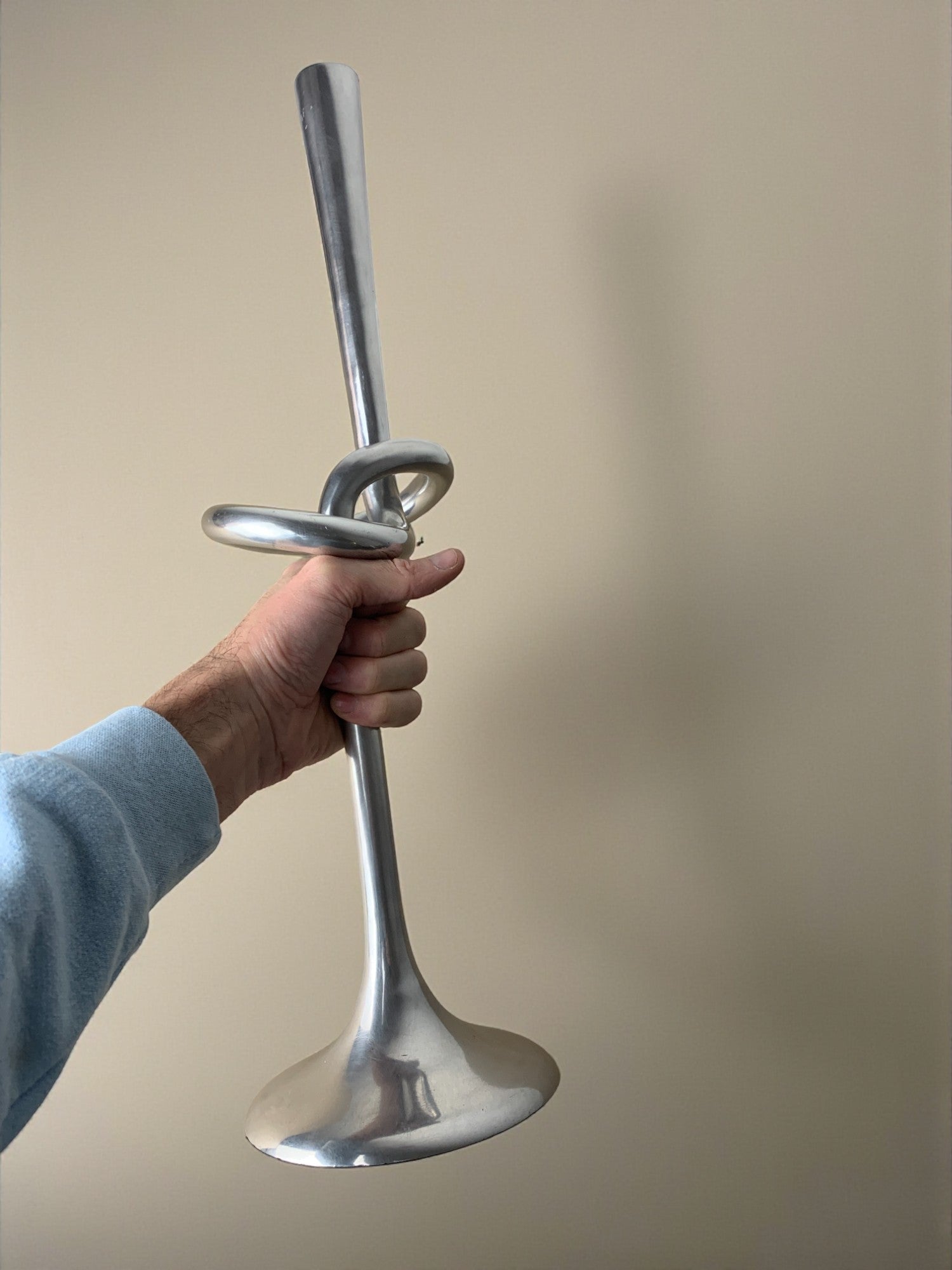XL knotted candlestick in Solid aluminum, Italy, 1980