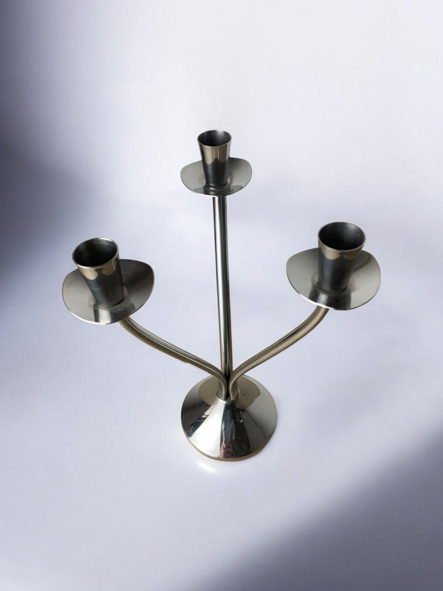 Art deco candlestick in stainless steel 3 flames, Spain, Circa 1970