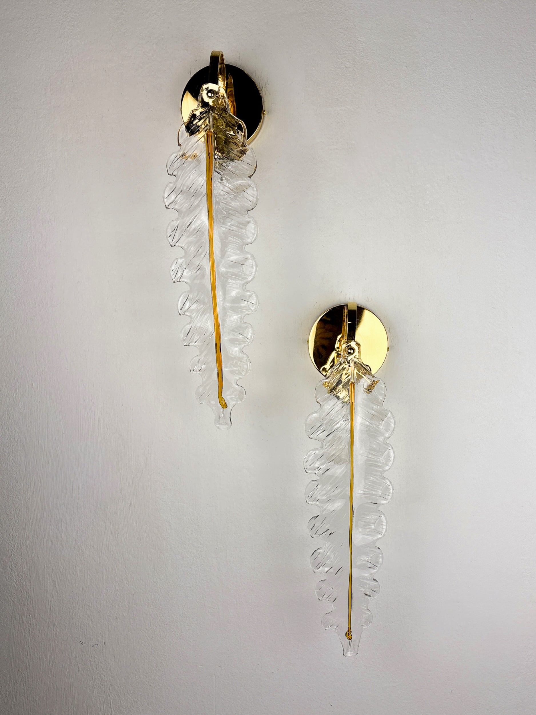 Pair of "Leaf" wall sconces by Murano Mazzega Italy, 1970's