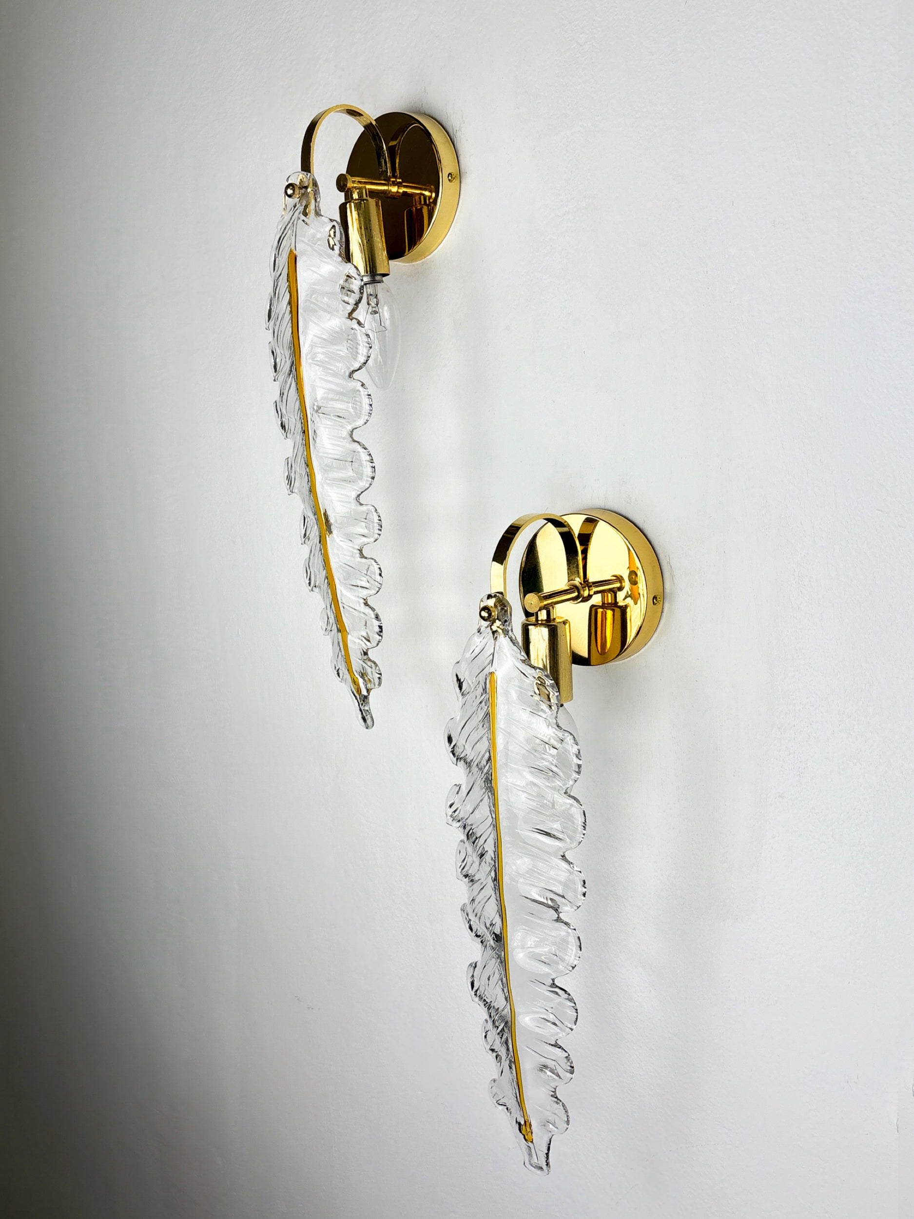 Pair of "Leaf" wall sconces by Murano Mazzega Italy, 1970's