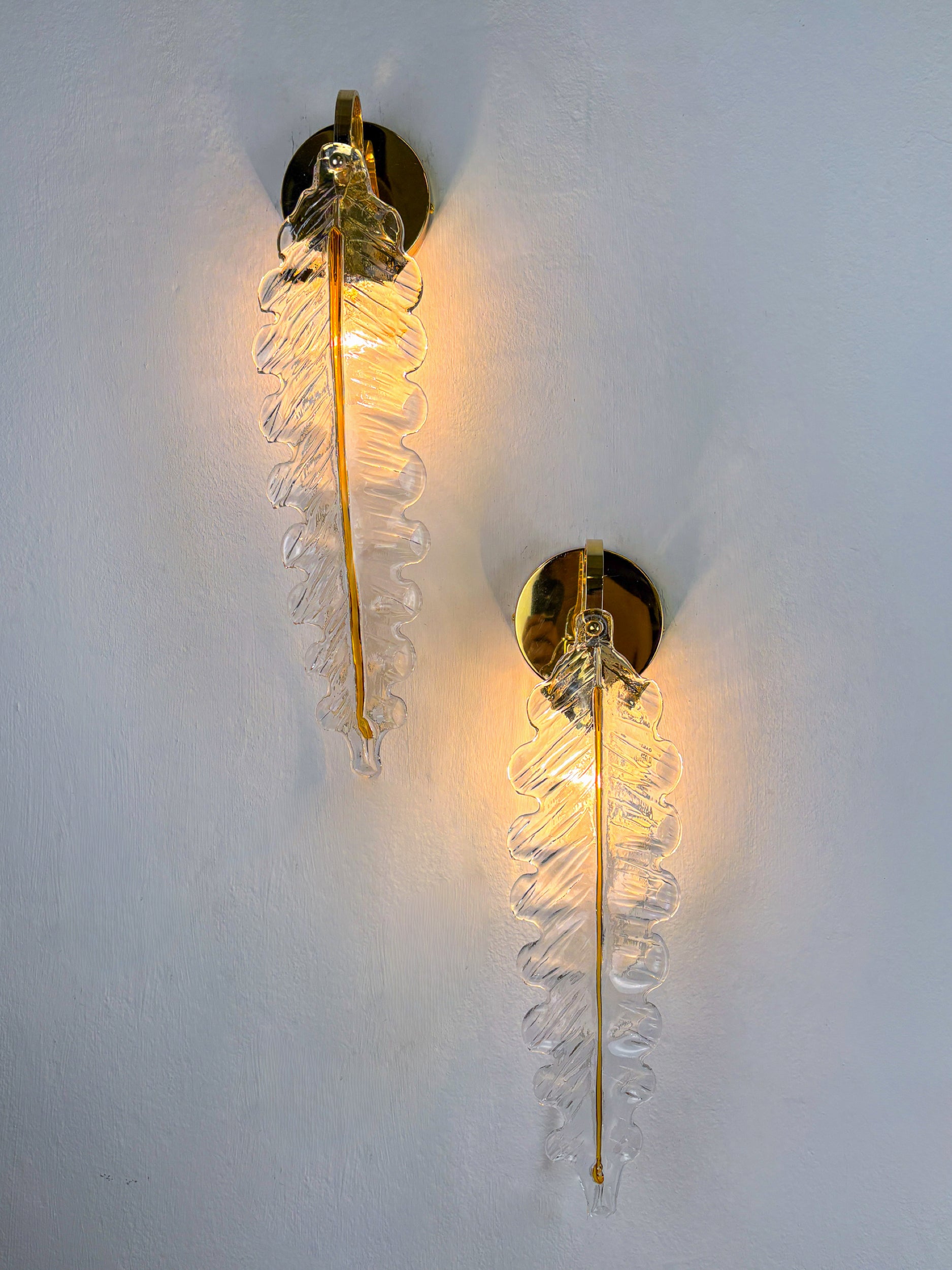 Pair of "Leaf" wall sconces by Murano Mazzega Italy, 1970's