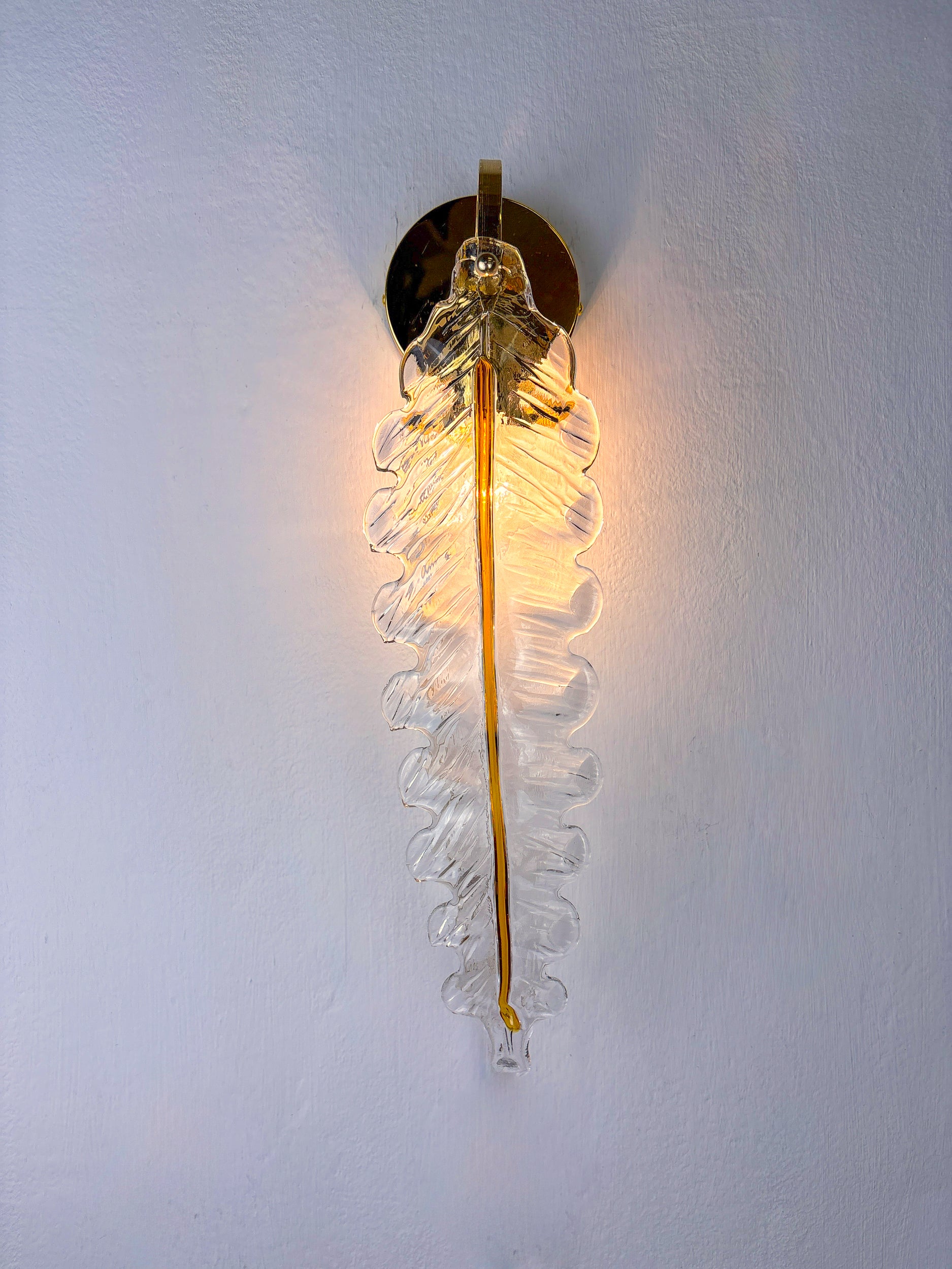 Pair of "Leaf" wall sconces by Murano Mazzega Italy, 1970's