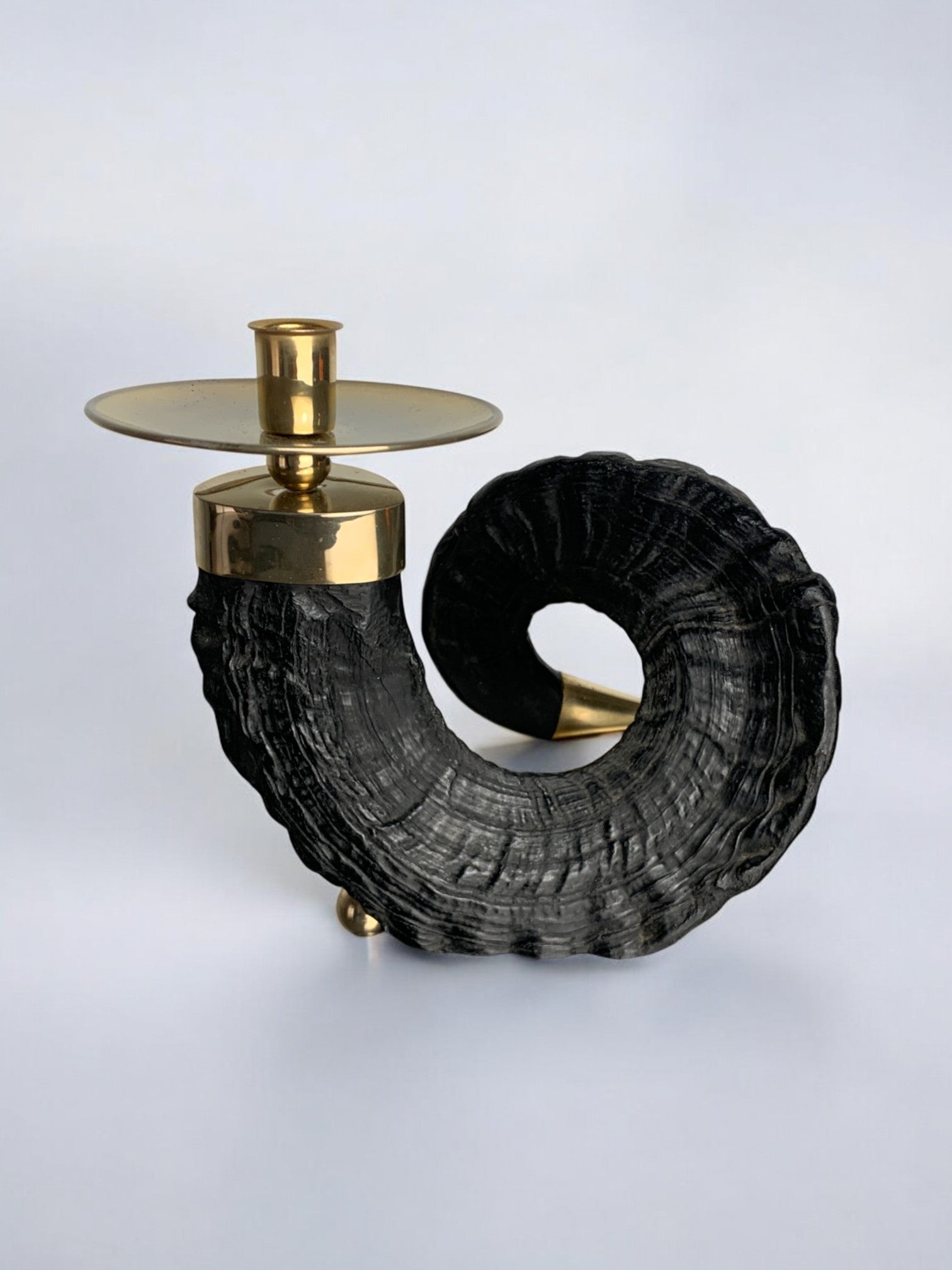 Twisted Horn Candleholder, resin and brass Italy, 1970s