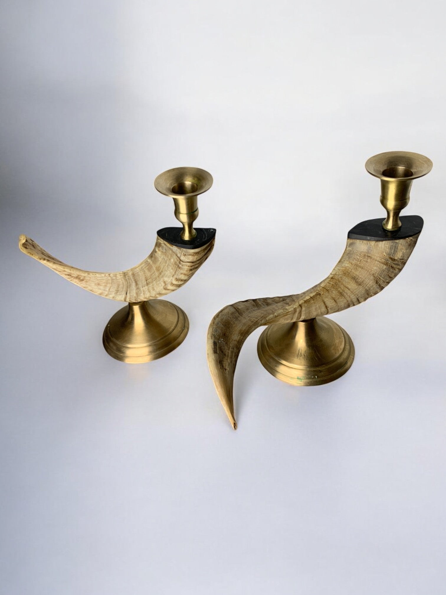 Pair of Faux Horn Candleholders, Resin and Bronze, Italy 1980's