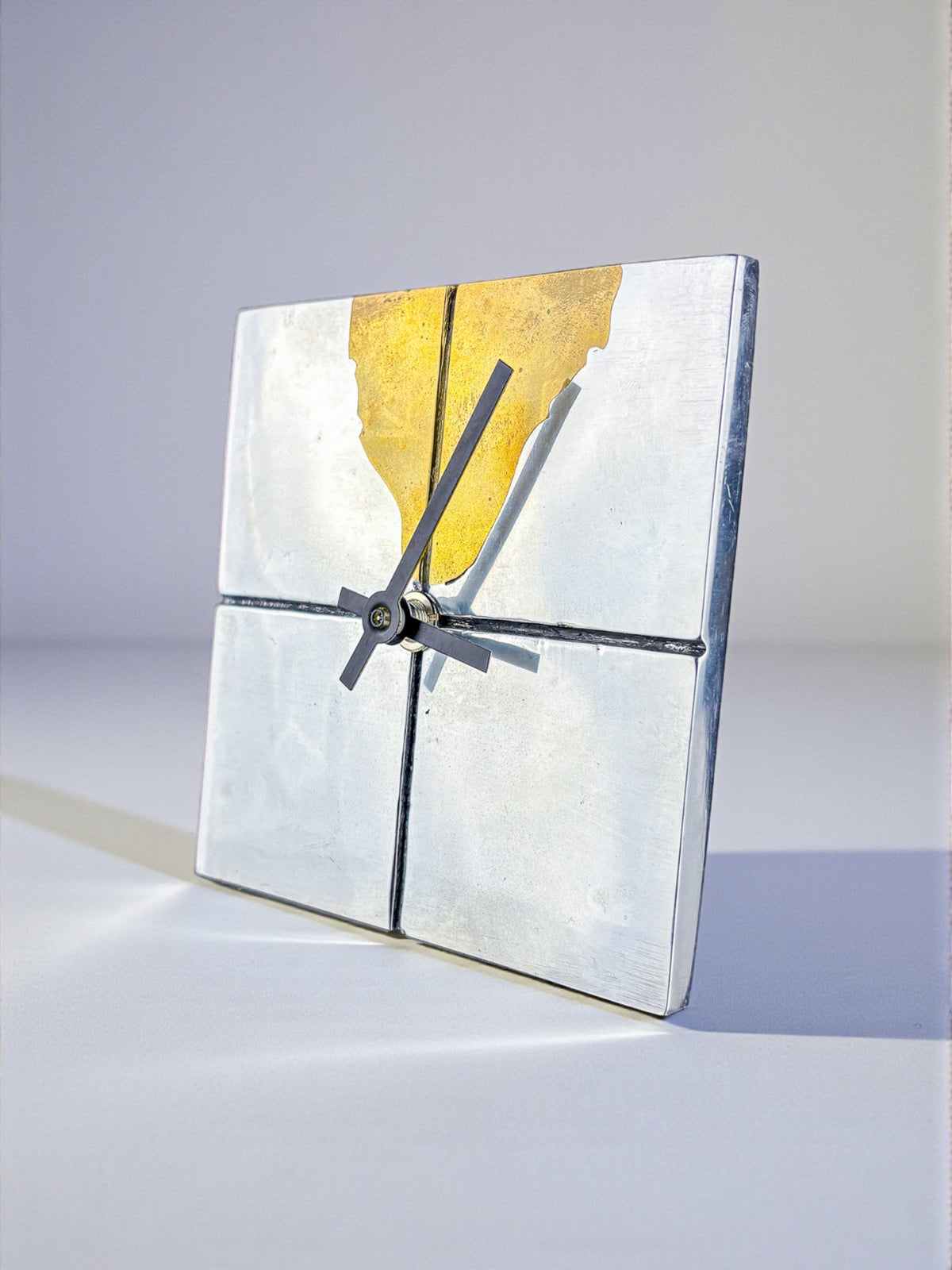 Brutalist Clock by Art3, Brass & Aluminium, Spain, 1980s