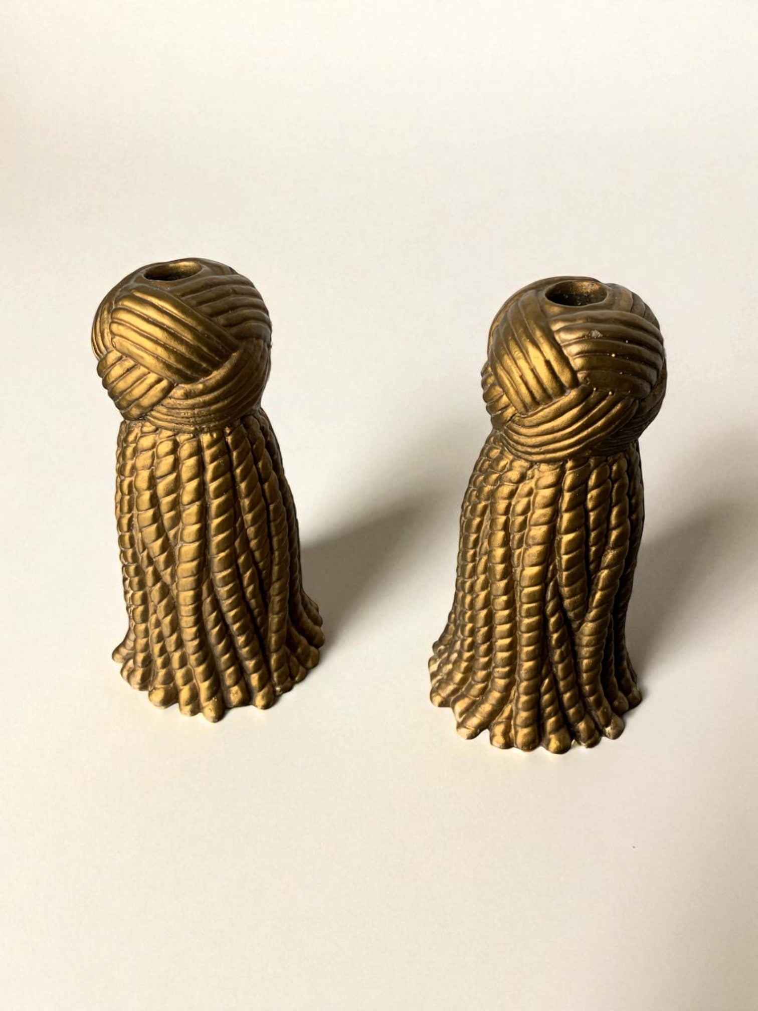 Pair of golden knot candlesticks in plaster, Spain, 1980