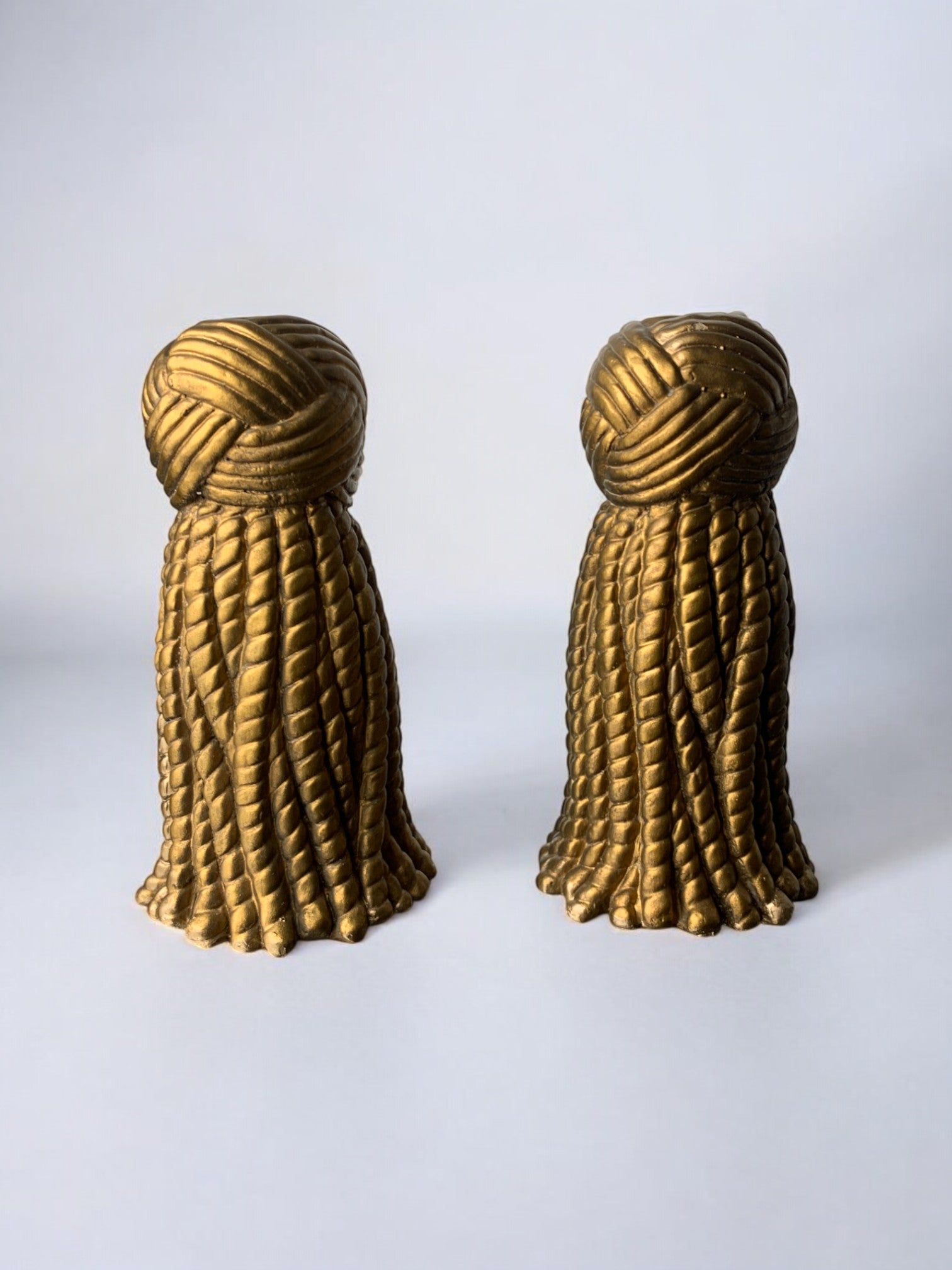 Pair of golden knot candlesticks in plaster, Spain, 1980