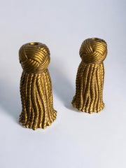 Pair of golden knot candlesticks in plaster, Spain, 1980