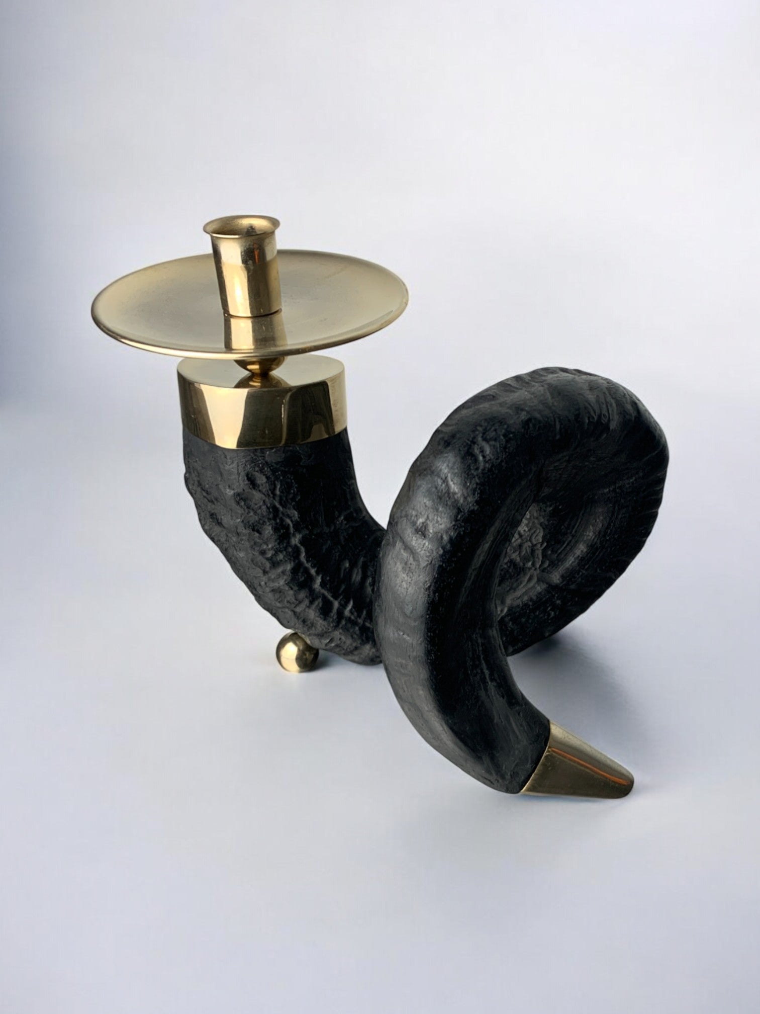 Twisted Faux Horn Candleholder, resin and brass Italy, 1970